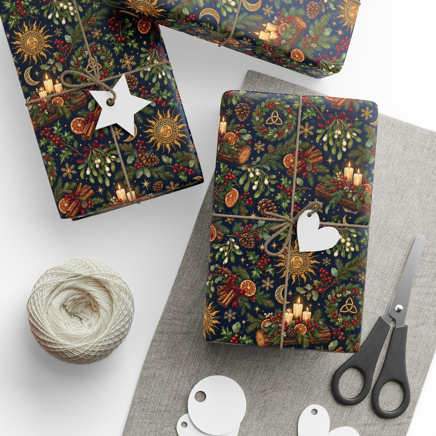 Celtic Yule Log & Solstice Sun Wrapping Paper