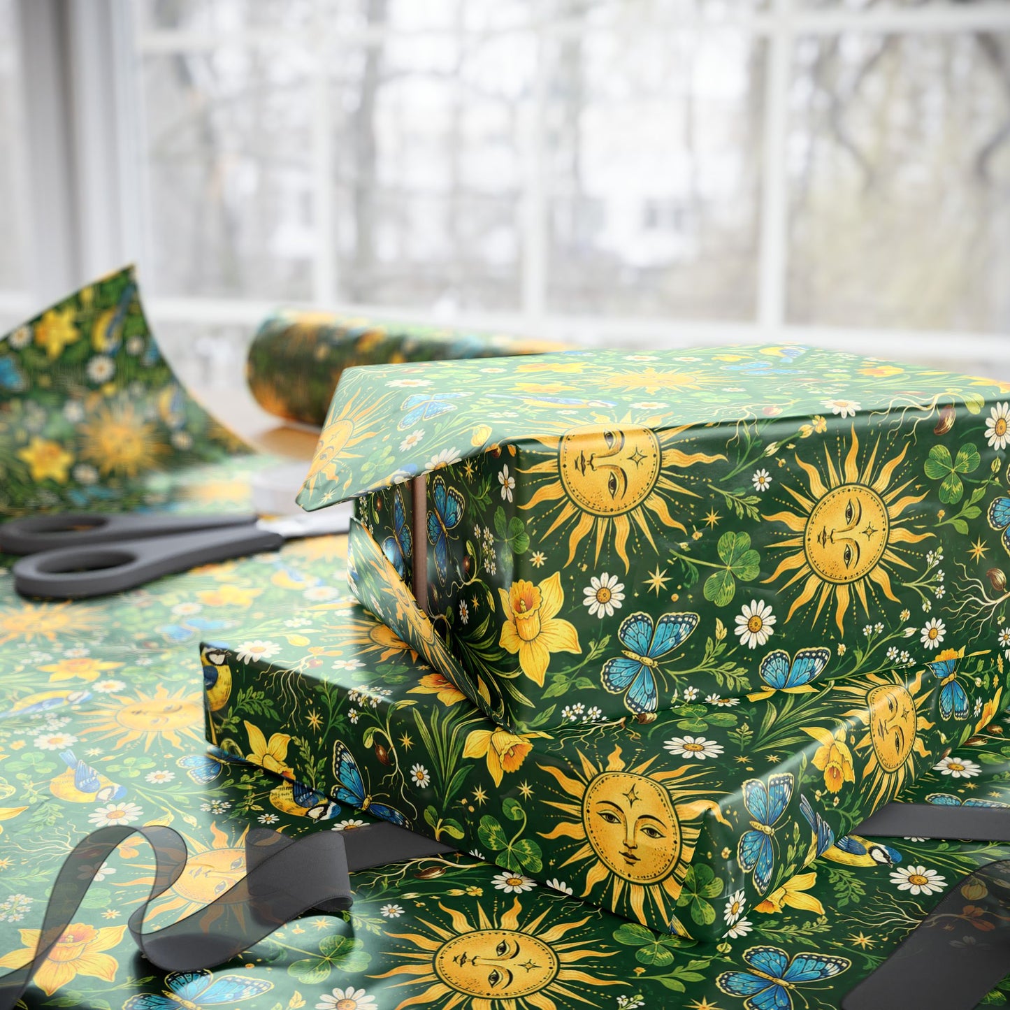 Ostara Golden Sun & Spring Meadow Wrapping Paper