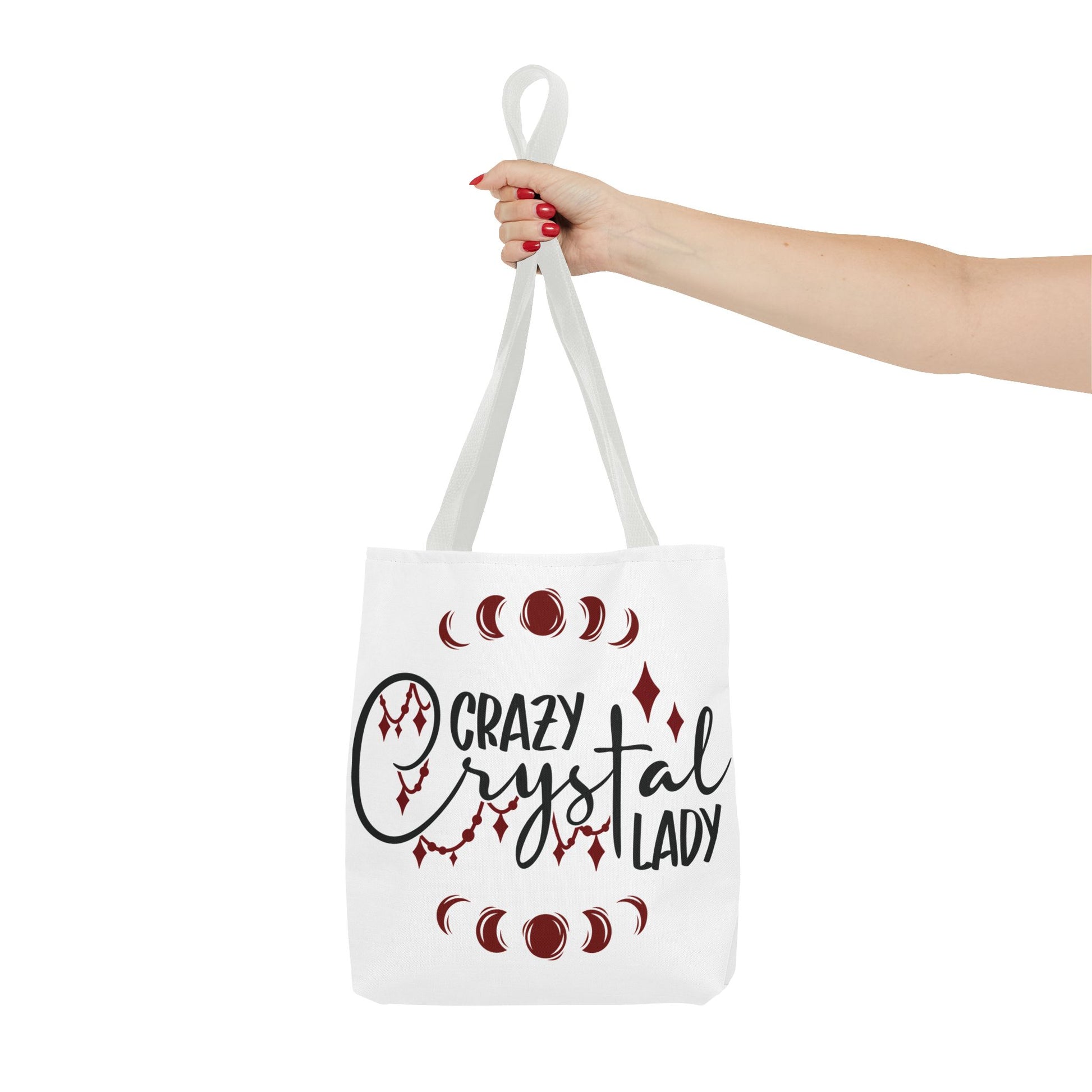 Crazy Crystal Lady Tote Bag - Perfect for Gift, Witchcraft, Crystals, Shopping, Eco-Friendly, Astrology Lover - Divine Mystic Moons