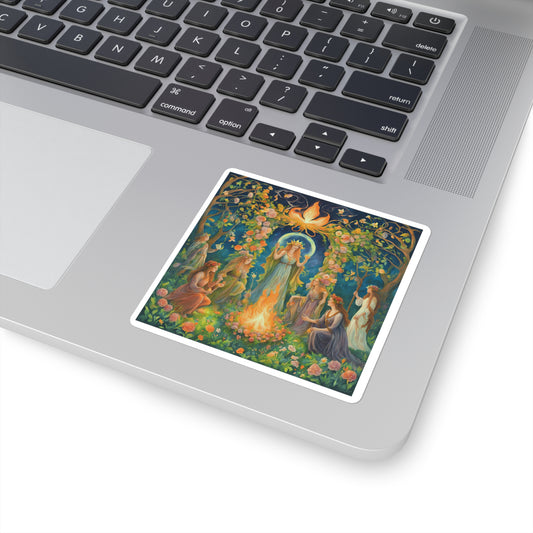 Beltane Goddess Sticker – Pagan Sabbat Fire Circle Art, Midsummer Witch Gathering Vinyl Sticker, Wiccan Altar or Journal Decoration - Divine Mystic Moons