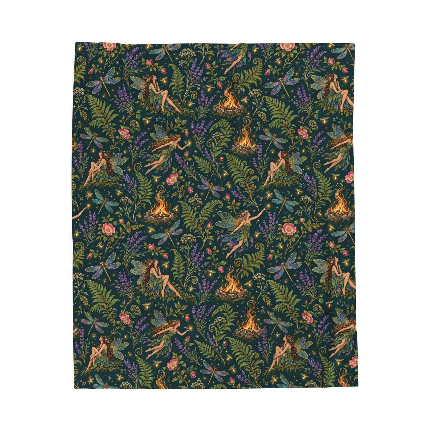 Beltane Fairy & Dragonfly Velveteen Plush Throw | Lightweight Enchanted Woodland Blanket