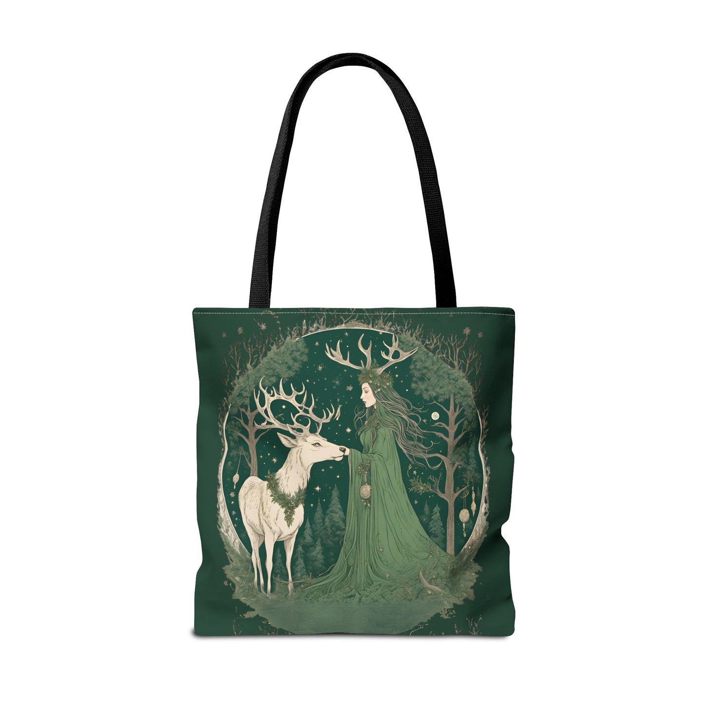 Yuletide Green Witch Tote Bag - Earthly Design, Eco-Friendly Grocery Bag, Reusable Shopping Tote, Nature Lover Gift, Eco Tote, Elemental - Divine Mystic Moons