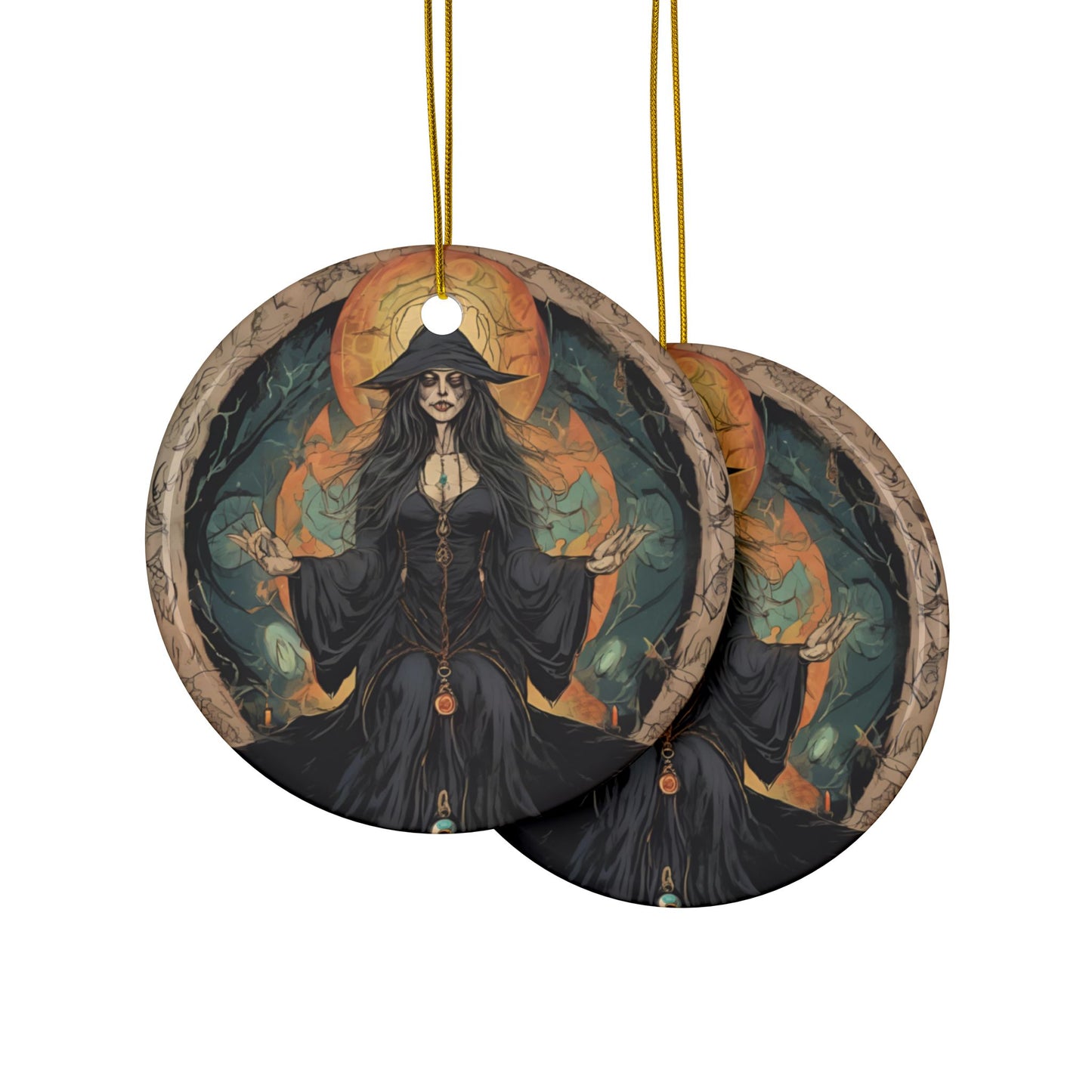 Mystical Witch Ceramic Ornaments - Enchanting Home Decor, Perfect for Halloween, Yule, Spiritual Celebrations, Magical Gift Ideas - Divine Mystic Moons