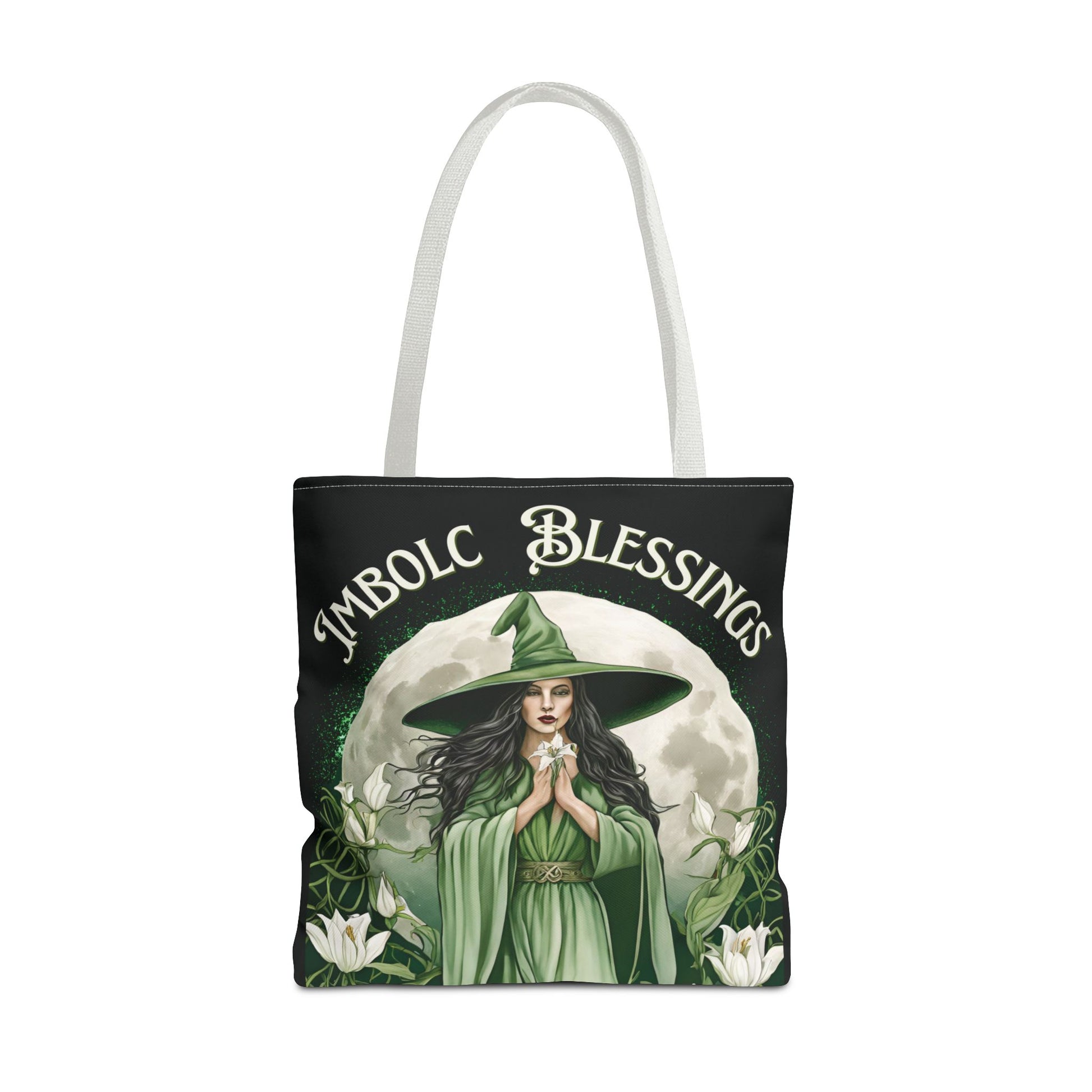 Imbolc Blessings Tote Bag, Wiccan Gift, Witchy Style Bag, Green Witch Shopping Tote, Wheel of the Year, Blessed Be - Divine Mystic Moons
