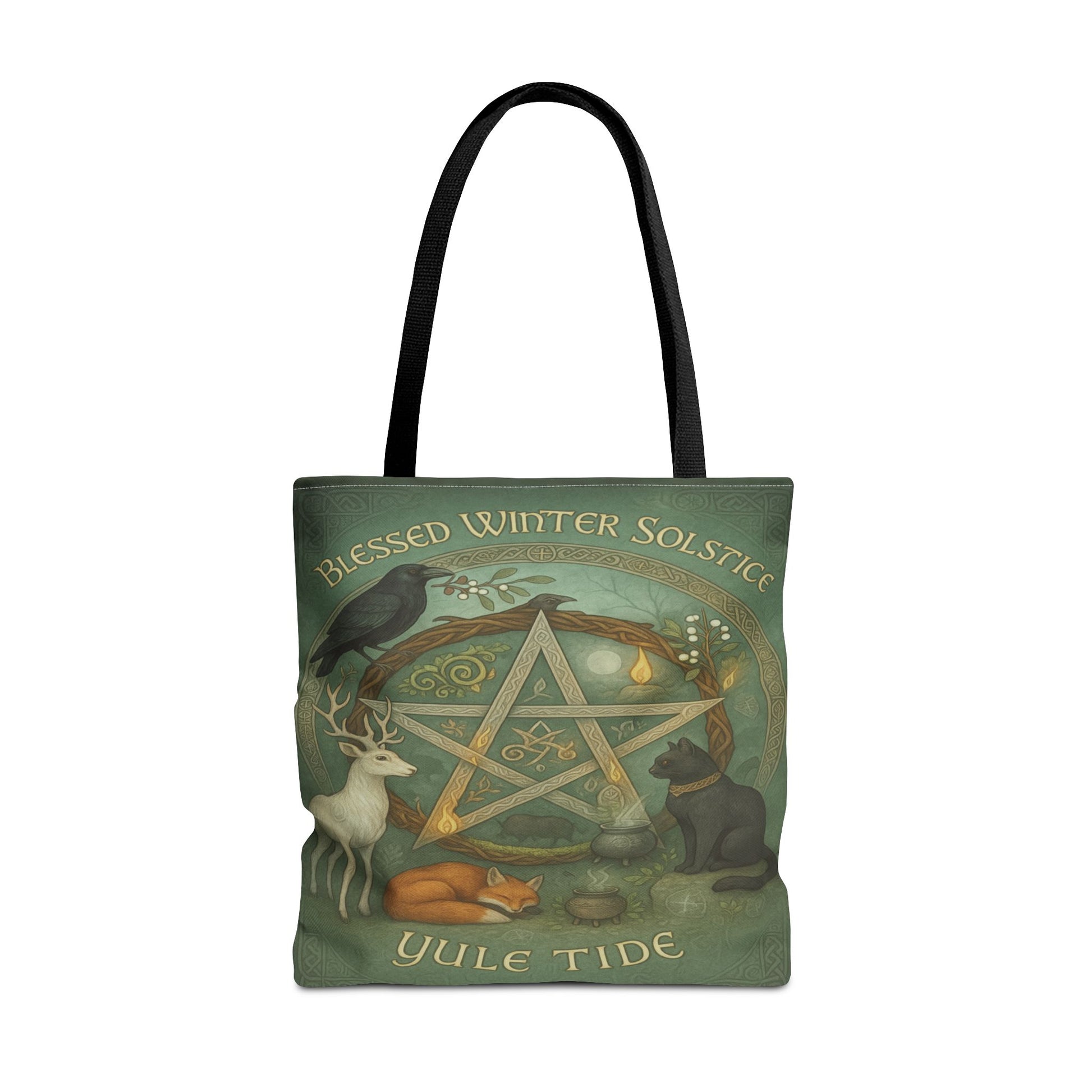 Blessed Winter Solstice Tote Bag – Yule Tide Pentacle Forest Animal Bag, Pagan Witch Gift, Celtic Wiccan Yule Sabbat Tote - Divine Mystic Moons