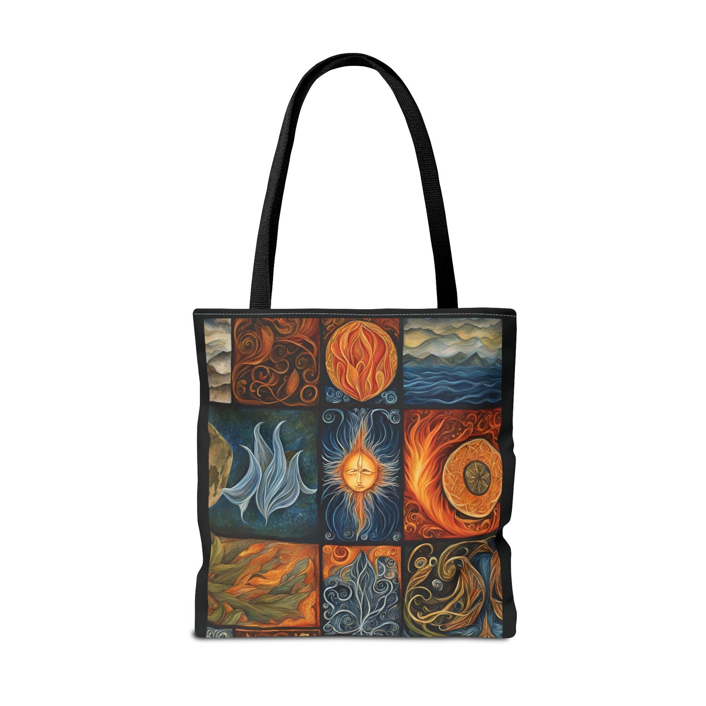 Elemental Tote Bag - Earth Wind Fire Water Design, Eco-Friendly Grocery Bag, Reusable Shopping Tote, Nature Lover Gift, Eco Tote, Elemental - Divine Mystic Moons