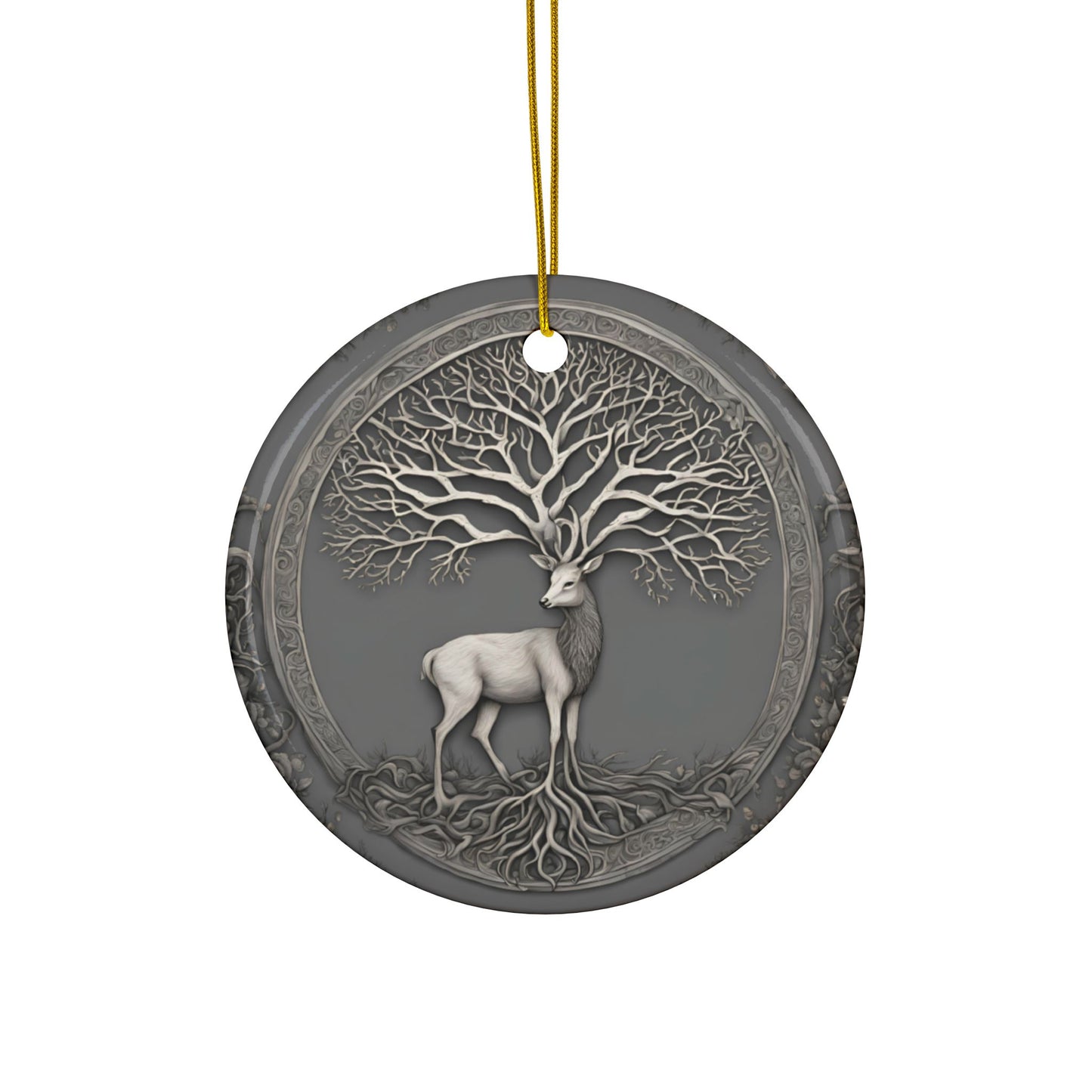 Celtic Stag & Tree of Life Gray Woodland Ornament