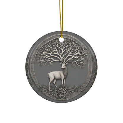 Celtic Stag & Tree of Life Gray Woodland Ornament