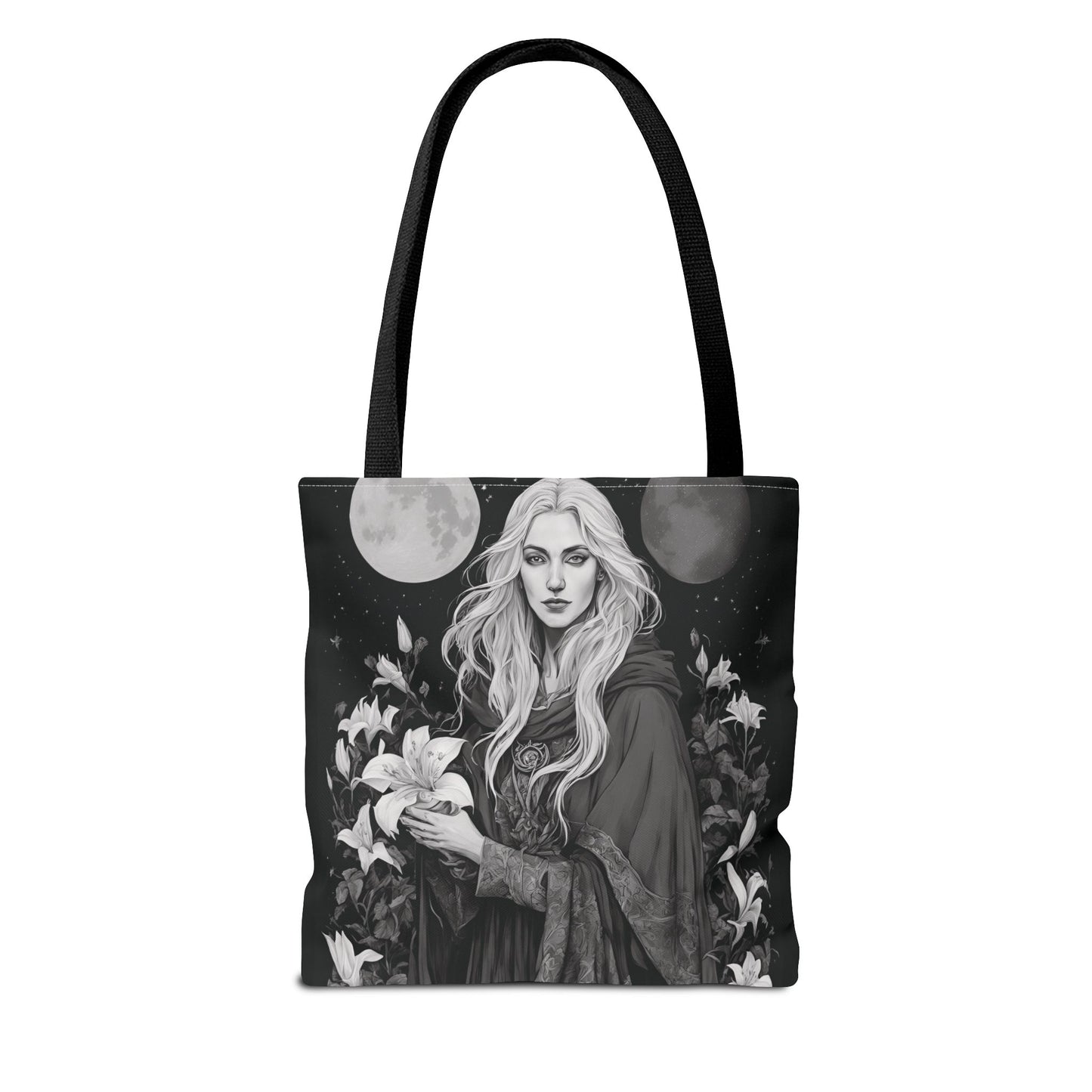 Mystical Floral Tote Bag, Witch Aesthetic Handbag, Boho Chic Shopper, Eco-Friendly Grocery Bag, Everyday Carryall, Gift for Her - Divine Mystic Moons