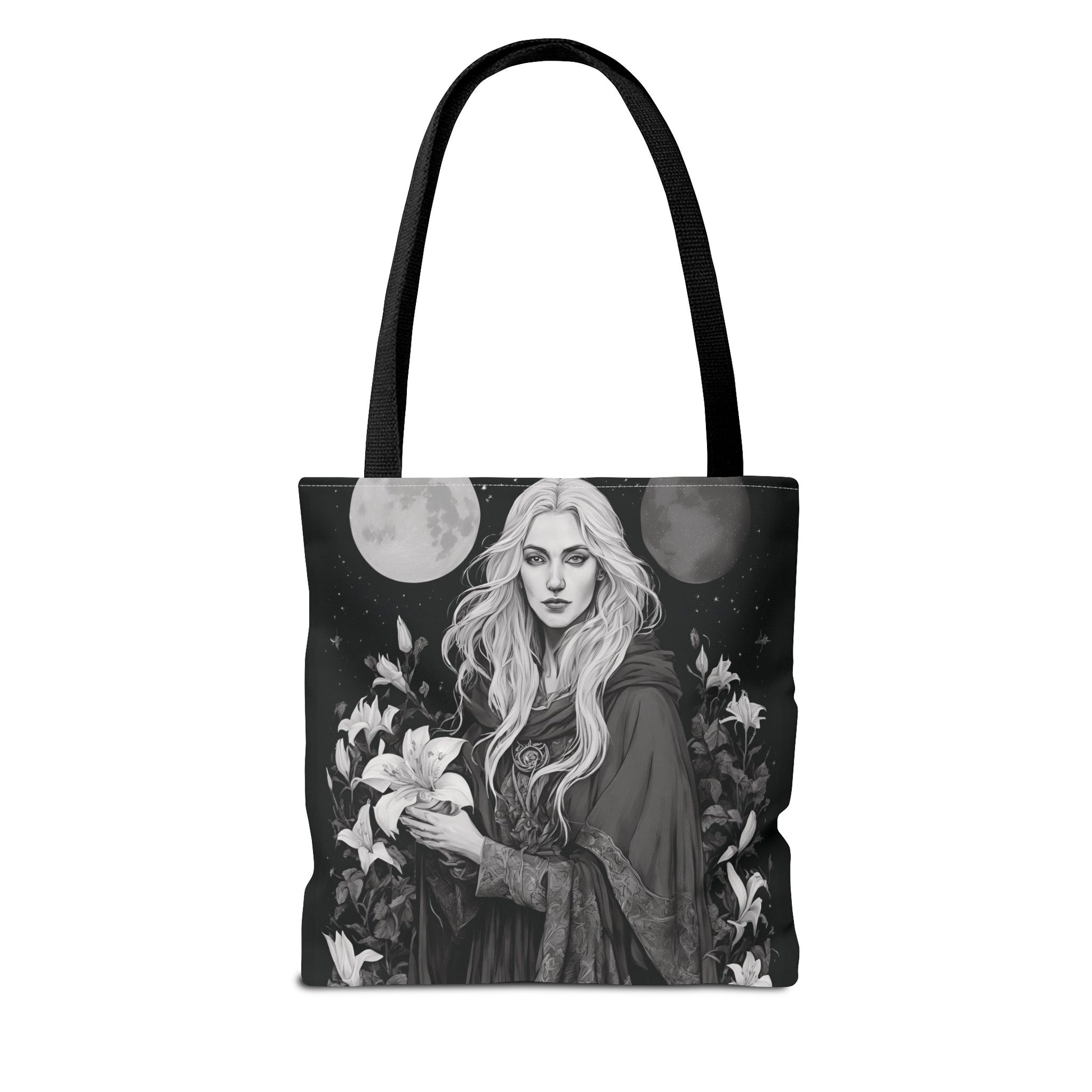 Mystical Floral Tote Bag, Witch Aesthetic Handbag, Boho Chic Shopper, Eco-Friendly Grocery Bag, Everyday Carryall, Gift for Her - Divine Mystic Moons