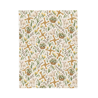 Imbolc Lamb & Brigid’s Cross Velveteen Plush Throw | Lightweight Snowdrop Blanket