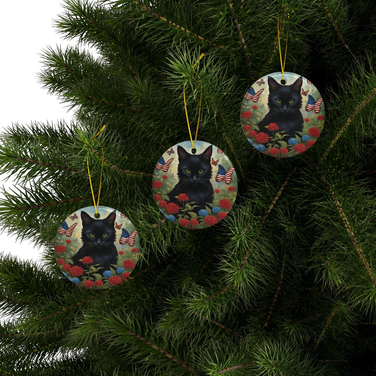 Black Cat Ceramic Ornaments, 2-Sided Print, Holiday Decor, Gift for Cat Lovers, Memorial Decoration, Festive Home Accents - Divine Mystic Moons
