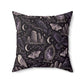 Gothic Raven & Owl Faux Suede Pillow – Purple Moon and Moth Witchy Decor