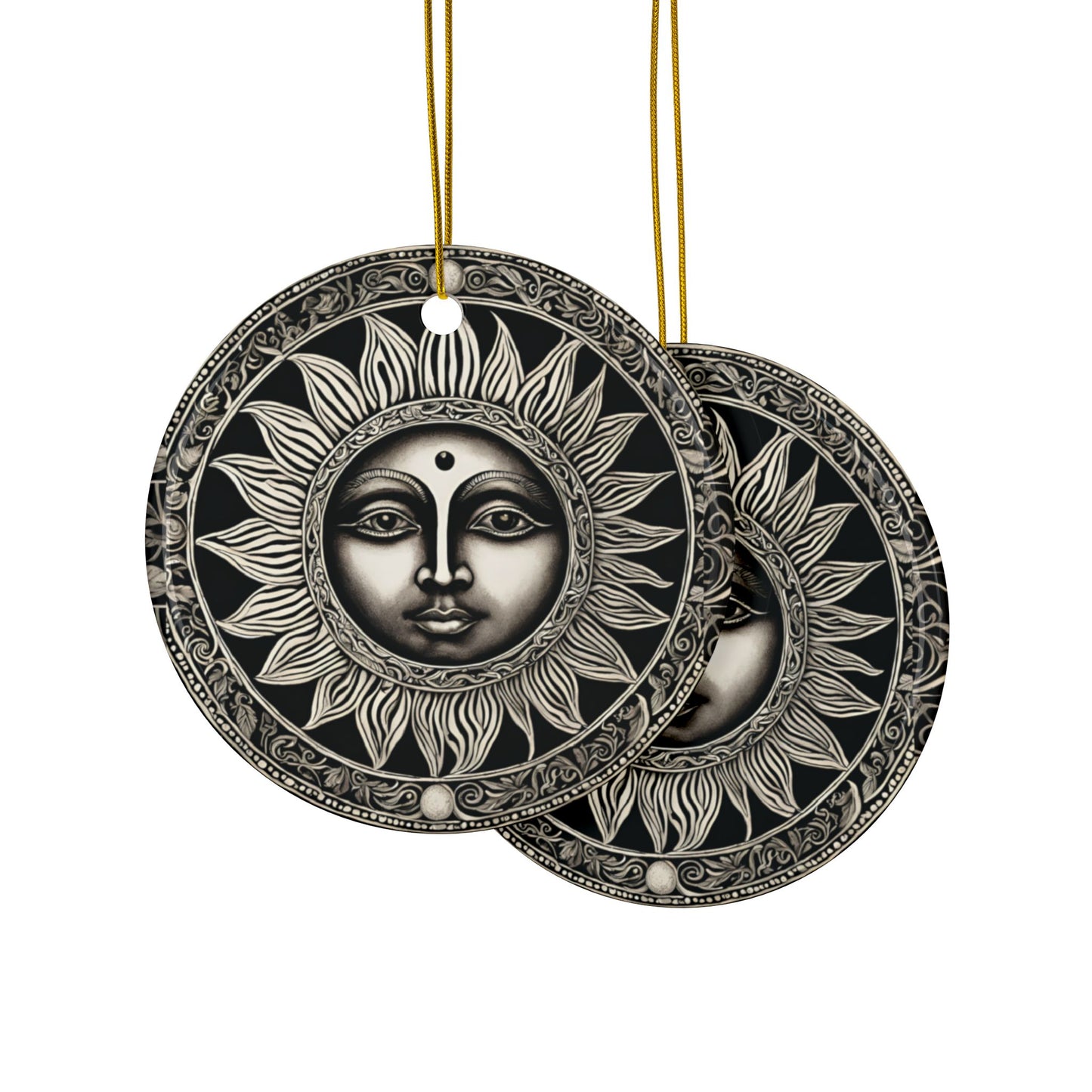 Monochrome Sun Face Celestial Ornament