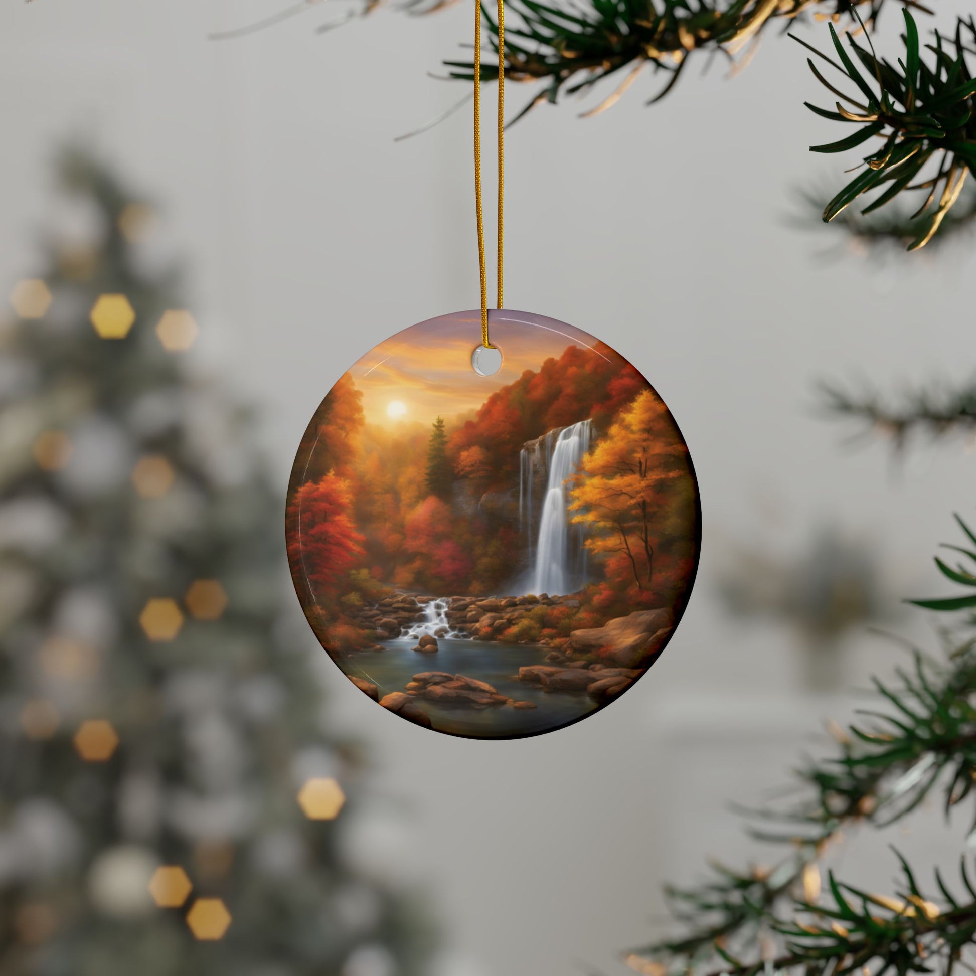 Autumn Landscape Ceramic Ornaments, Cozy Decor for Holidays, Gifts for Nature Lovers, 2-Sided Print, Home & Holiday Ornament - Divine Mystic Moons