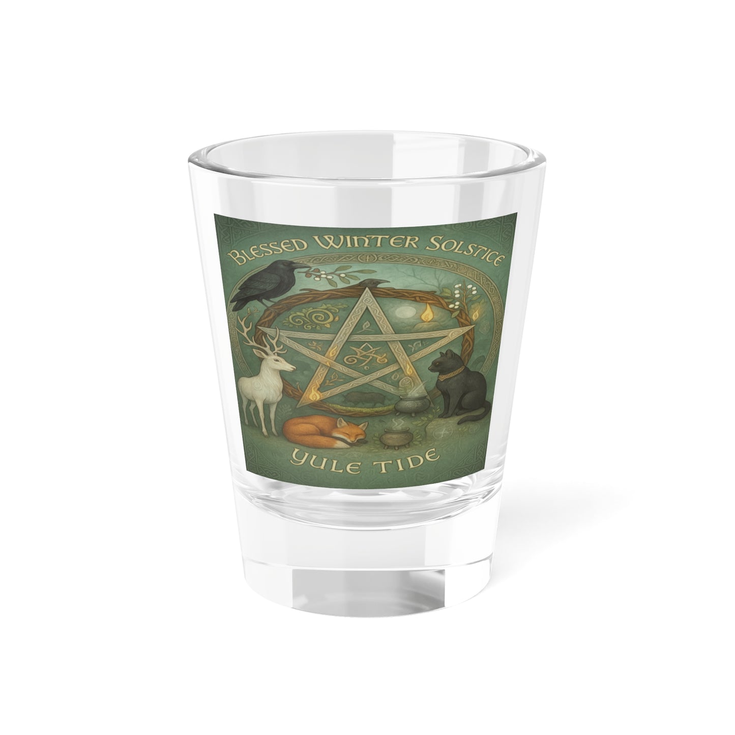 Blessed Winter Solstice Shot Glass, Pagan Holiday Decor, Yule Tide Gift, Spiritual Gifting, Revered Seasonal Drinkware - Divine Mystic Moons