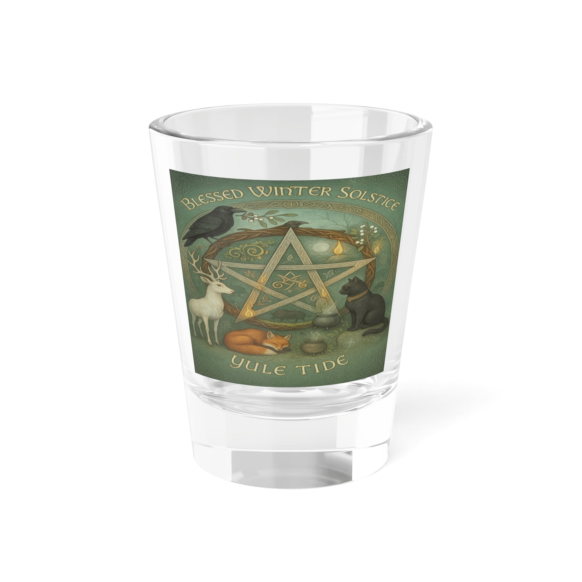 Blessed Winter Solstice Shot Glass, Pagan Holiday Decor, Yule Tide Gift, Spiritual Gifting, Revered Seasonal Drinkware - Divine Mystic Moons