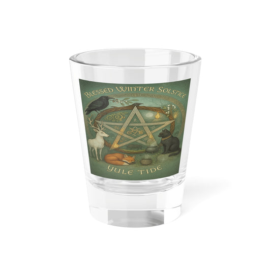 Blessed Winter Solstice Shot Glass, Pagan Holiday Decor, Yule Tide Gift, Spiritual Gifting, Revered Seasonal Drinkware - Divine Mystic Moons