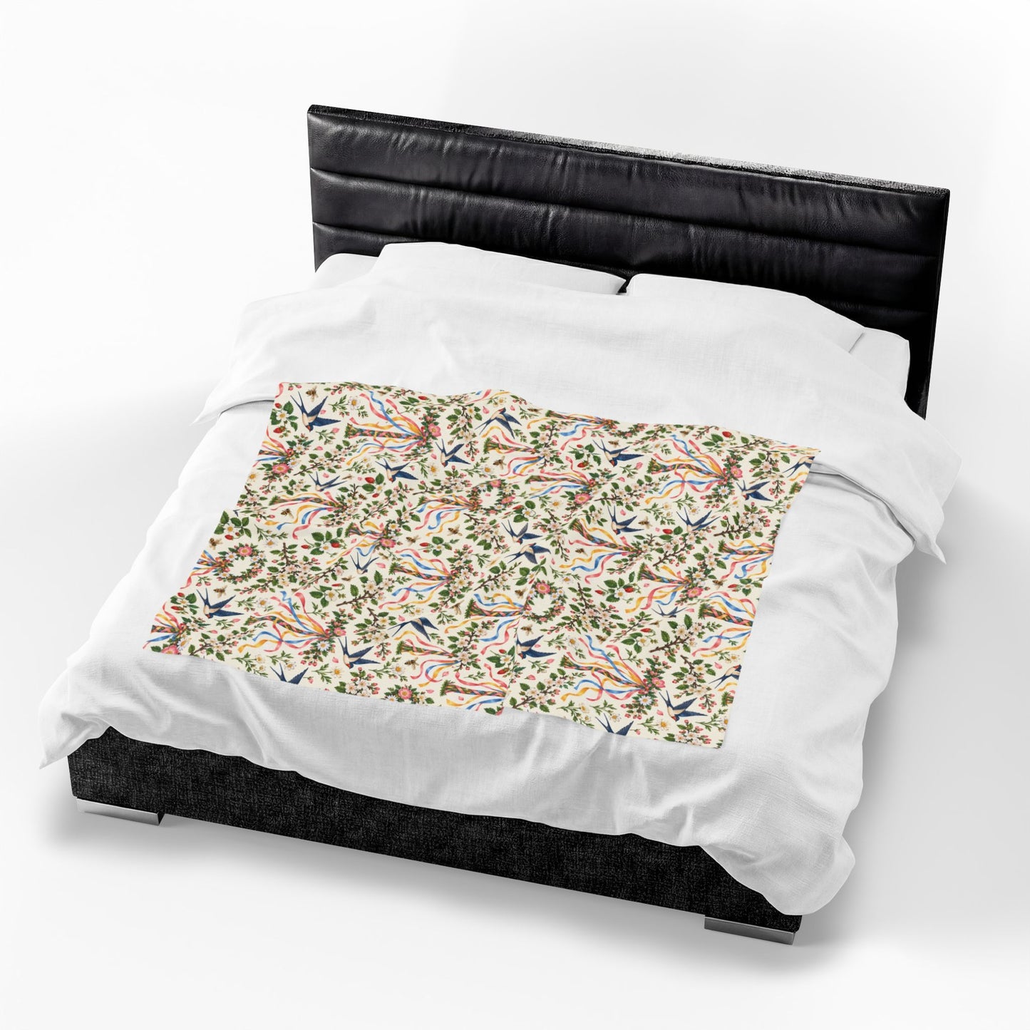 Beltane Maypole & Swallow Velveteen Plush Blanket – Lightweight Floral Spring Throw