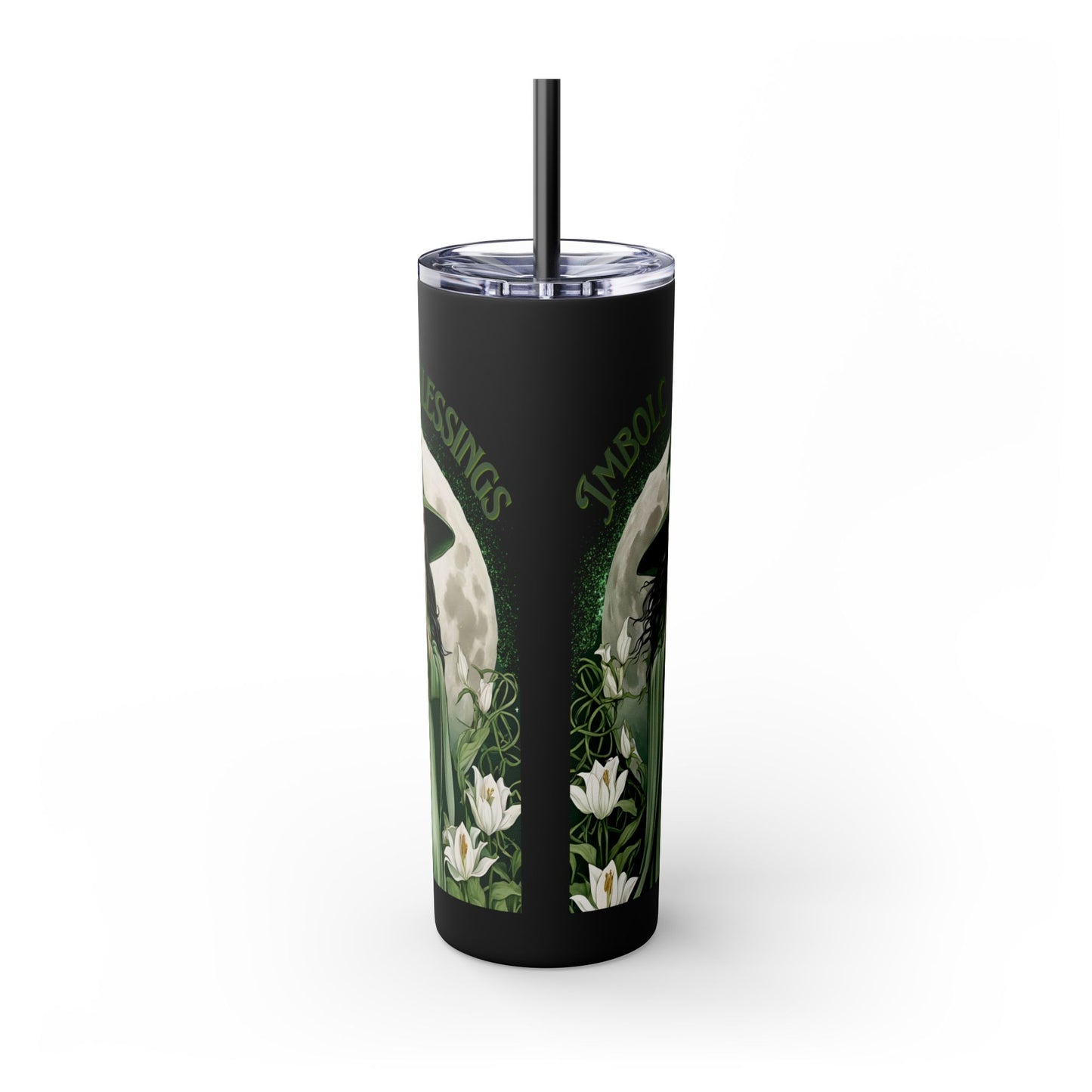 Imbolc Blessings Skinny Tumbler with Straw, 20oz | Witchy Drinkware | Gift for Pagans & Wiccans | Eco-Friendly Travel Cup | Modern Mug - Divine Mystic Moons