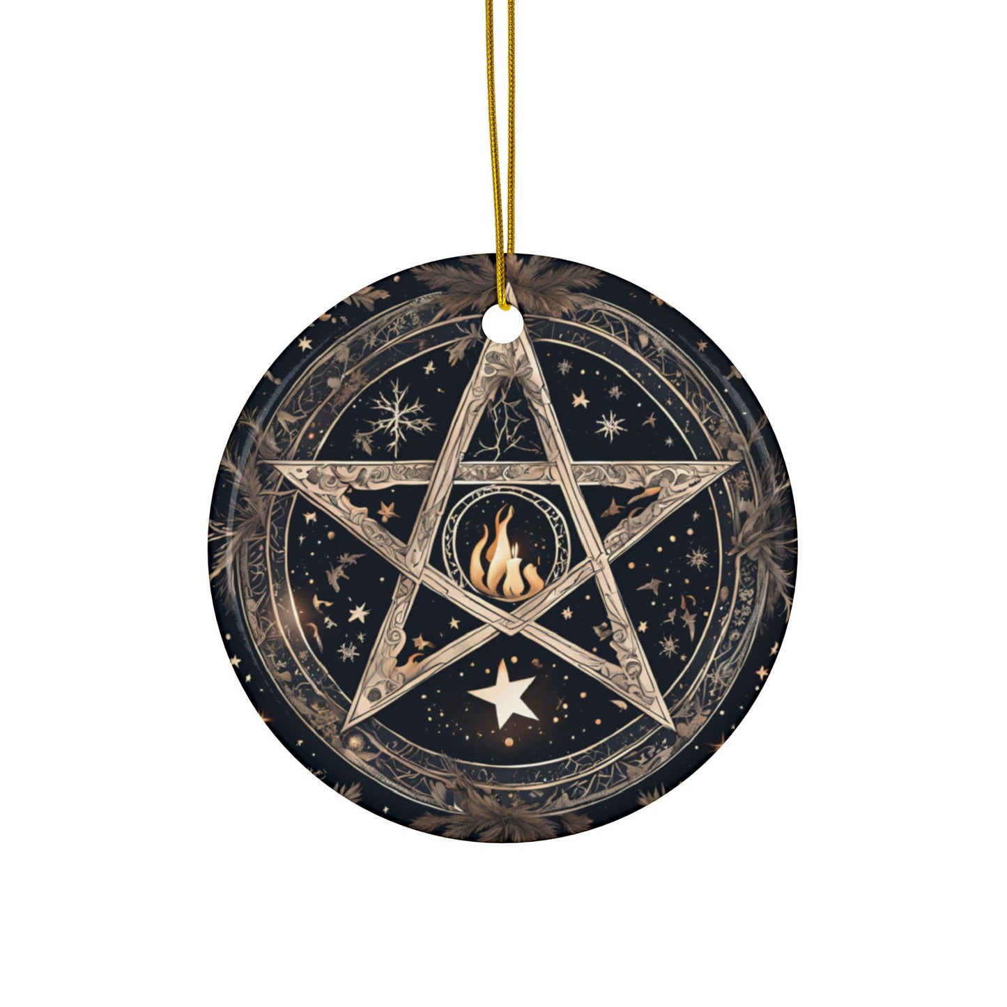 Golden Pentacle & Sacred Flame Yule Ornament