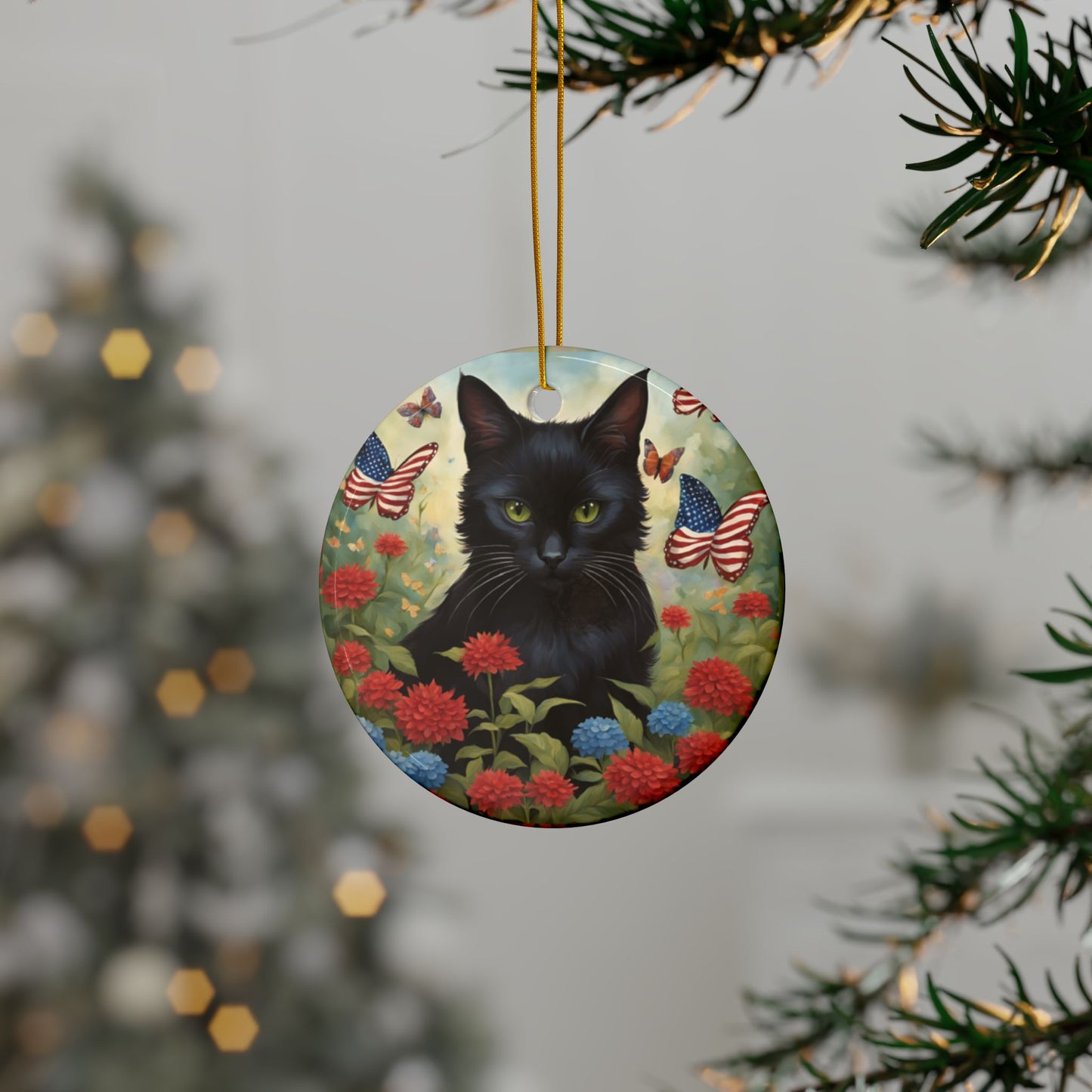 Black Cat Ceramic Ornaments, 2-Sided Print, Holiday Decor, Gift for Cat Lovers, Memorial Decoration, Festive Home Accents - Divine Mystic Moons