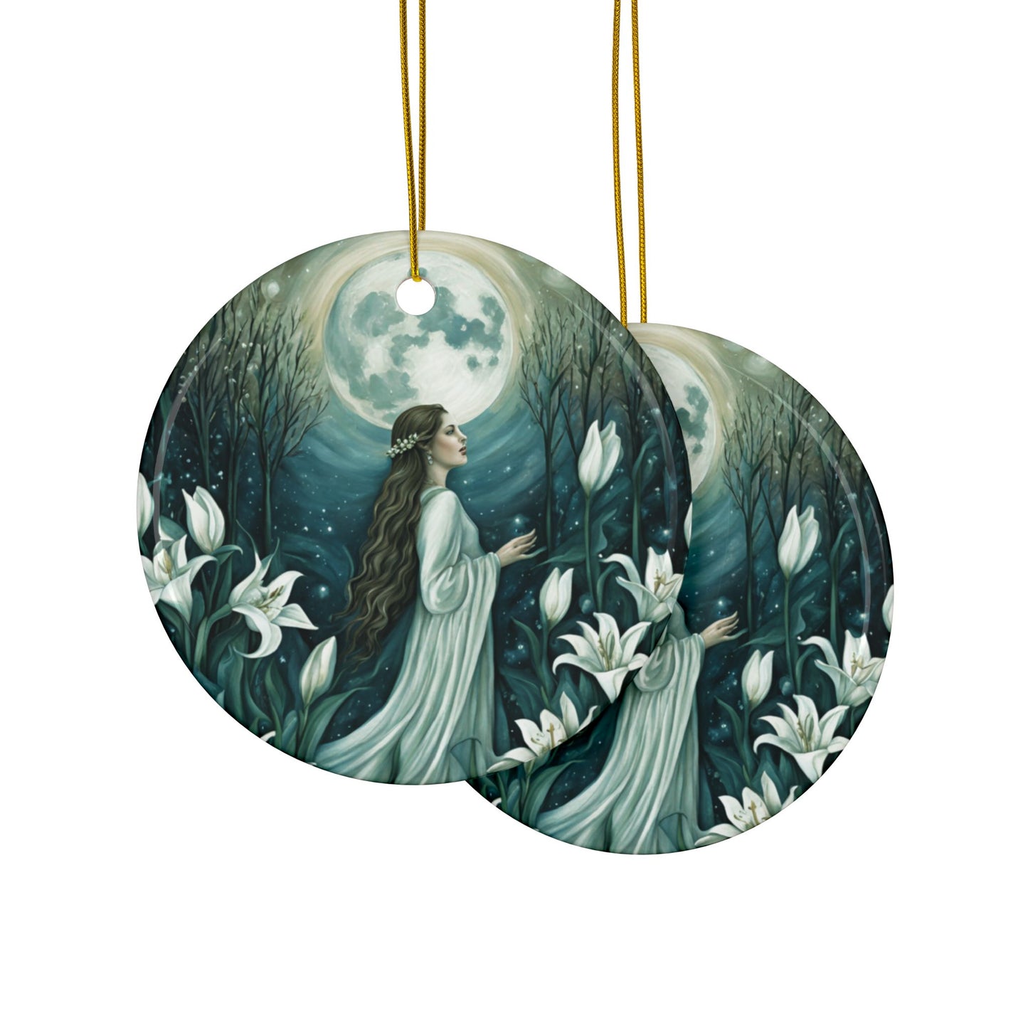 Moon Maiden & White Lily Enchanted Forest Ornament