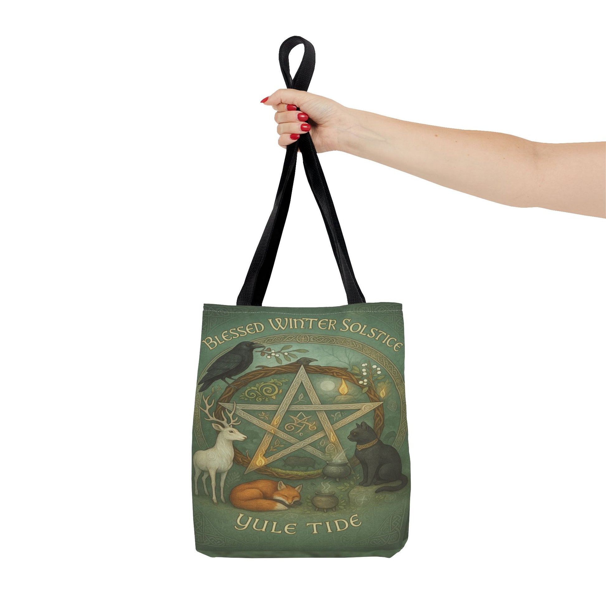 Blessed Winter Solstice Tote Bag – Yule Tide Pentacle Forest Animal Bag, Pagan Witch Gift, Celtic Wiccan Yule Sabbat Tote - Divine Mystic Moons