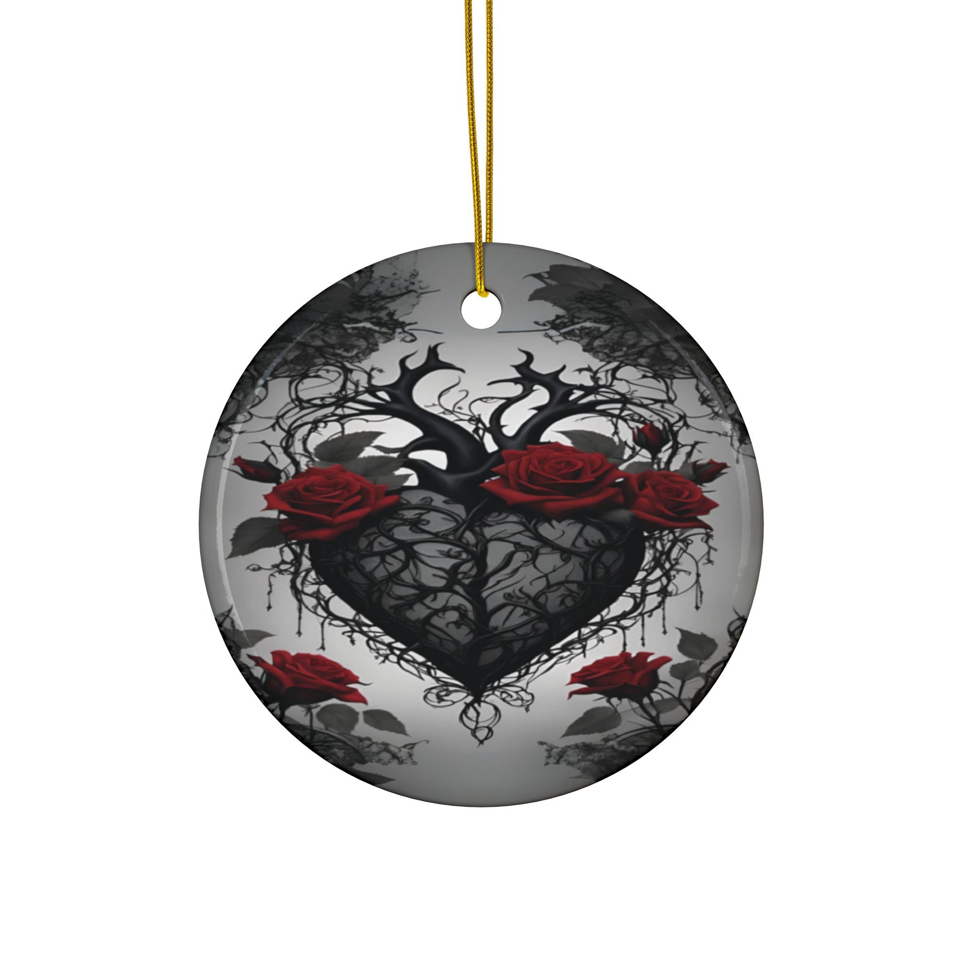 Black Beating Heart Gothic Valentine Ornament Red Roses Black Vines Anti Valentines(1pc, 3pcs, 5pcs, 10pcs) - Divine Mystic Moons