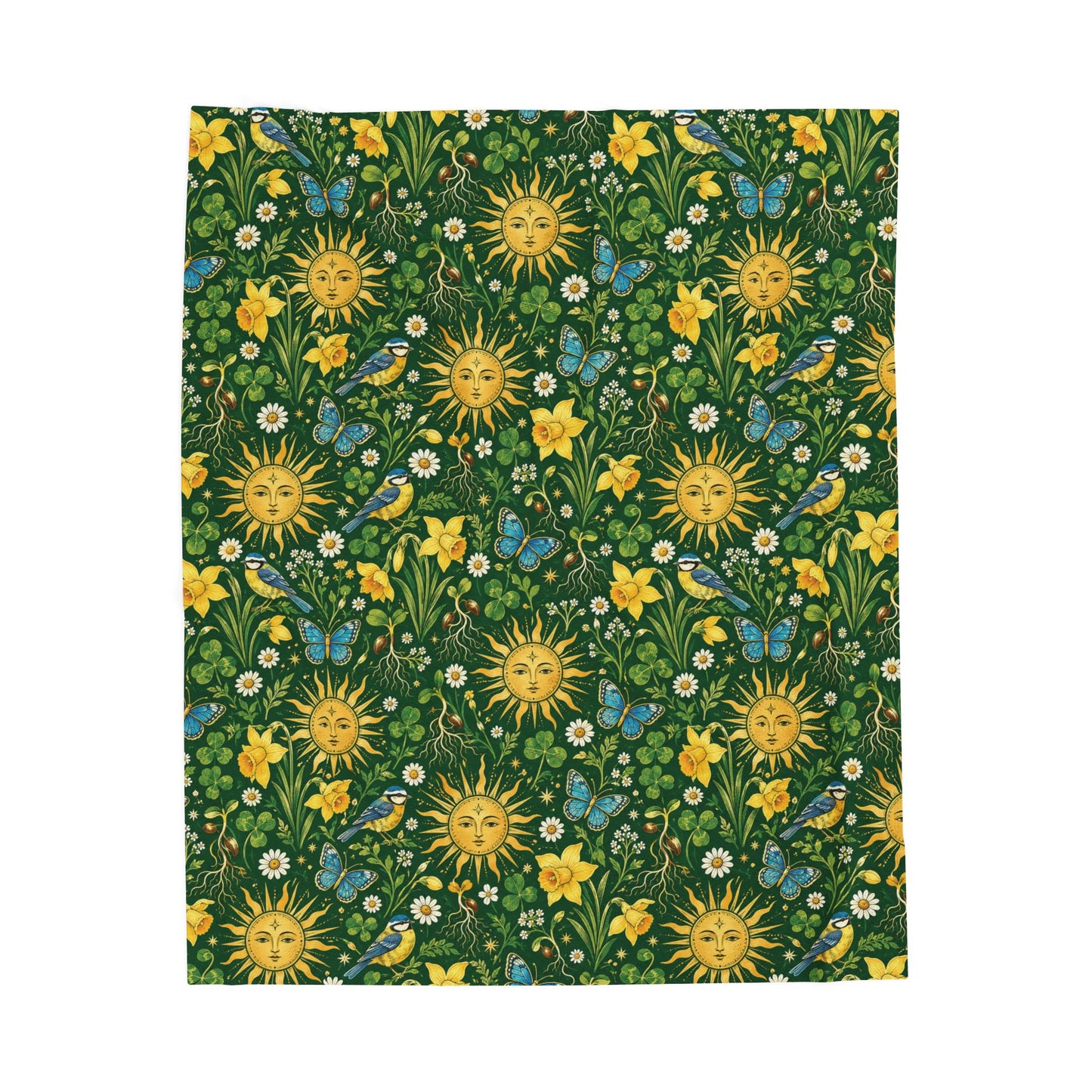 Ostara Sun & Daffodil Velveteen Plush Blanket – Lightweight Green Witch Spring Throw