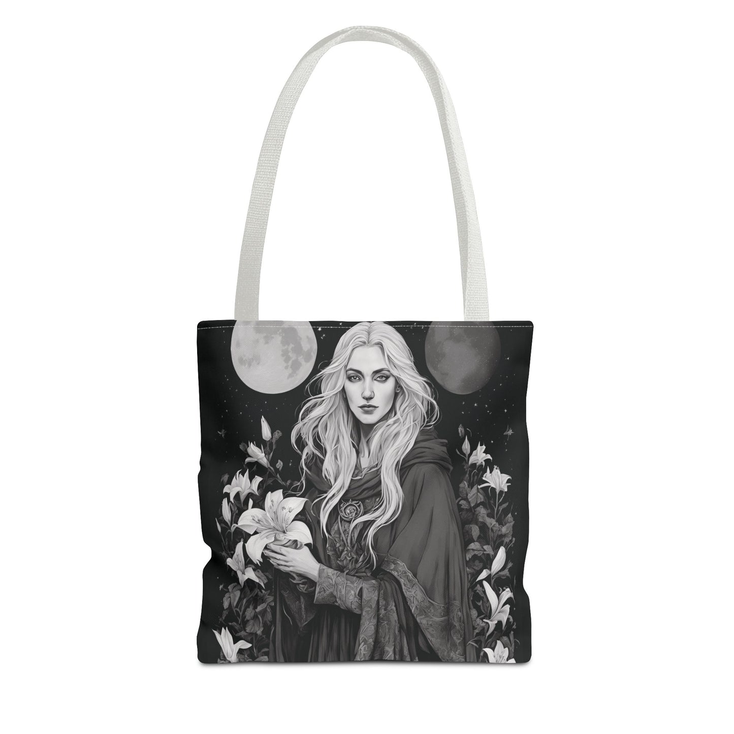 Mystical Floral Tote Bag, Witch Aesthetic Handbag, Boho Chic Shopper, Eco-Friendly Grocery Bag, Everyday Carryall, Gift for Her - Divine Mystic Moons