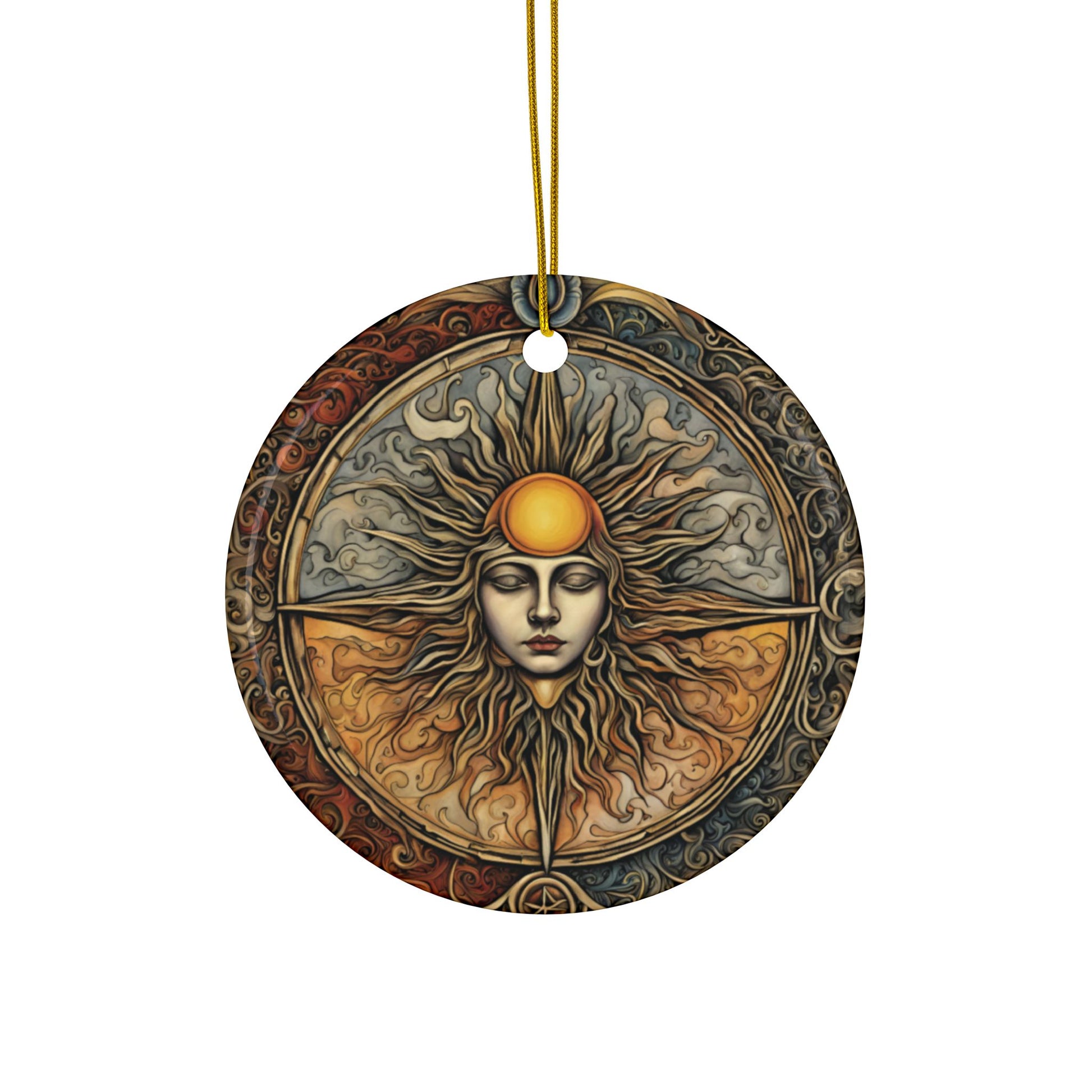 Sun Mystical Ceramic Ornaments, Boho Home Decor, Seasonal Decorations, Tree Ornaments, Gift for Her, Unique Holiday Decor - Divine Mystic Moons