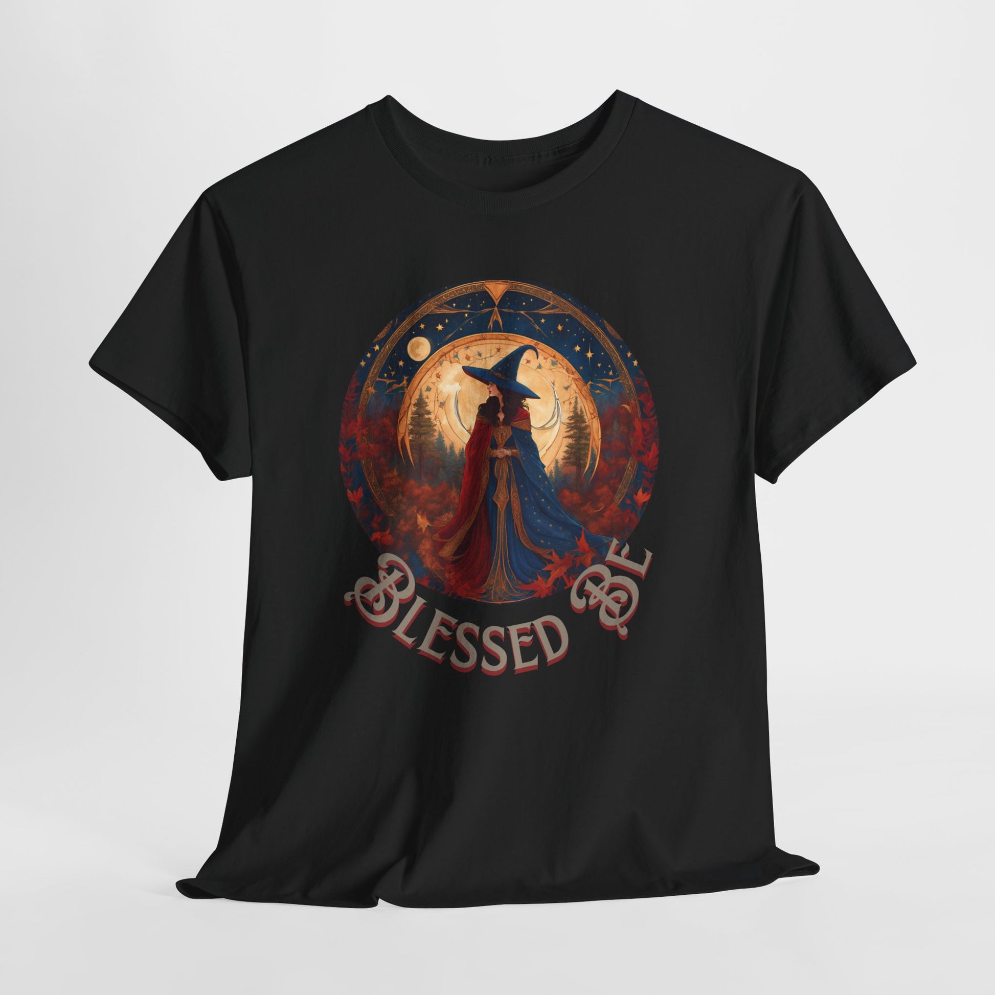 Blessed Be Unisex Heavy Cotton Tee, Witchy Shirt for Pagans, Gifting for Halloween, Casual Wear, Spiritual Apparel, Festival Top - Divine Mystic Moons
