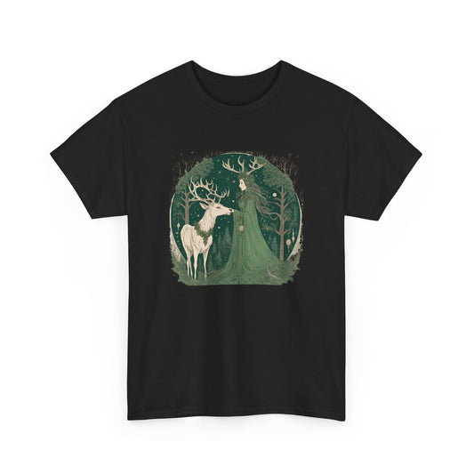 Forest Goddess Yule T-Shirt – Celtic Stag & Witchy Woman Shirt, Pagan Winter Solstice Tee, Wiccan Sabbat Nature Spirit Gift - Divine Mystic Moons