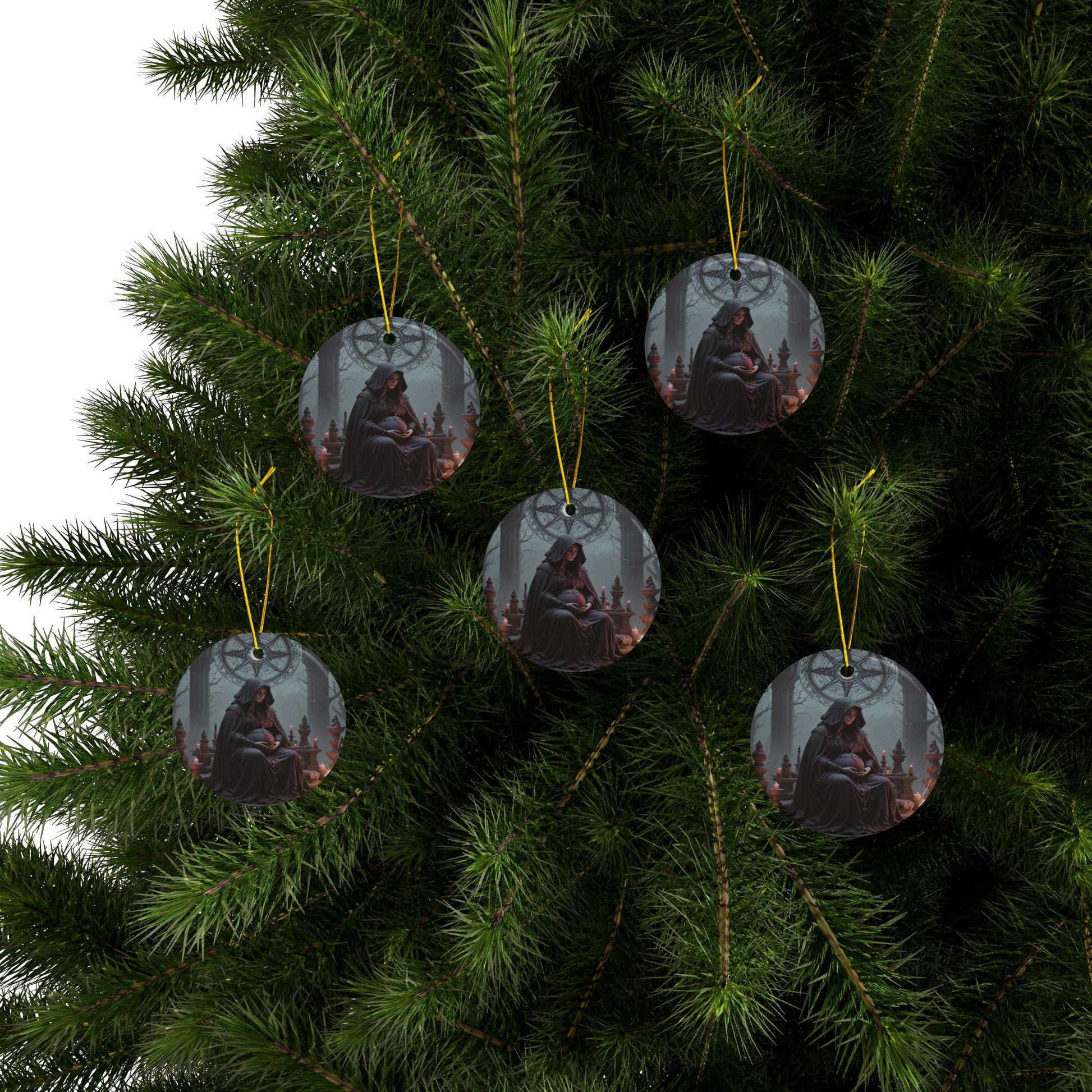 Enchanting Ceramic Ornaments, Mystical Home Decor, Gothic Christmas Decorations, Unique Gift, Witchy Holiday Ornaments, 2-Side Print - Divine Mystic Moons