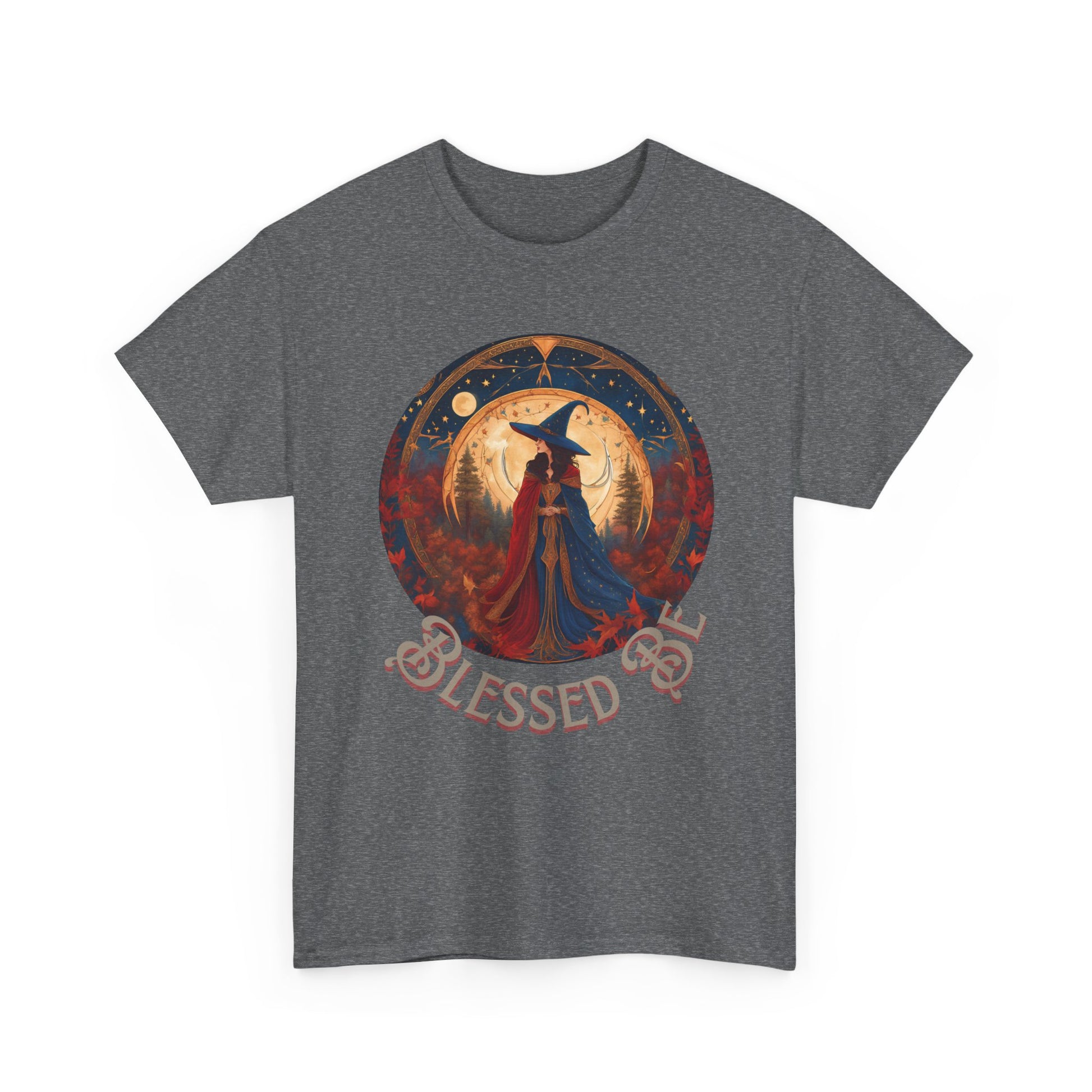 Blessed Be Unisex Heavy Cotton Tee, Witchy Shirt for Pagans, Gifting for Halloween, Casual Wear, Spiritual Apparel, Festival Top - Divine Mystic Moons