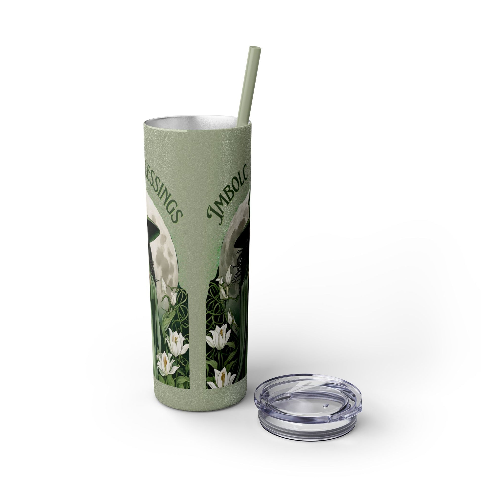Imbolc Blessings Skinny Tumbler with Straw, 20oz | Witchy Drinkware | Gift for Pagans & Wiccans | Eco-Friendly Travel Cup | Modern Mug - Divine Mystic Moons