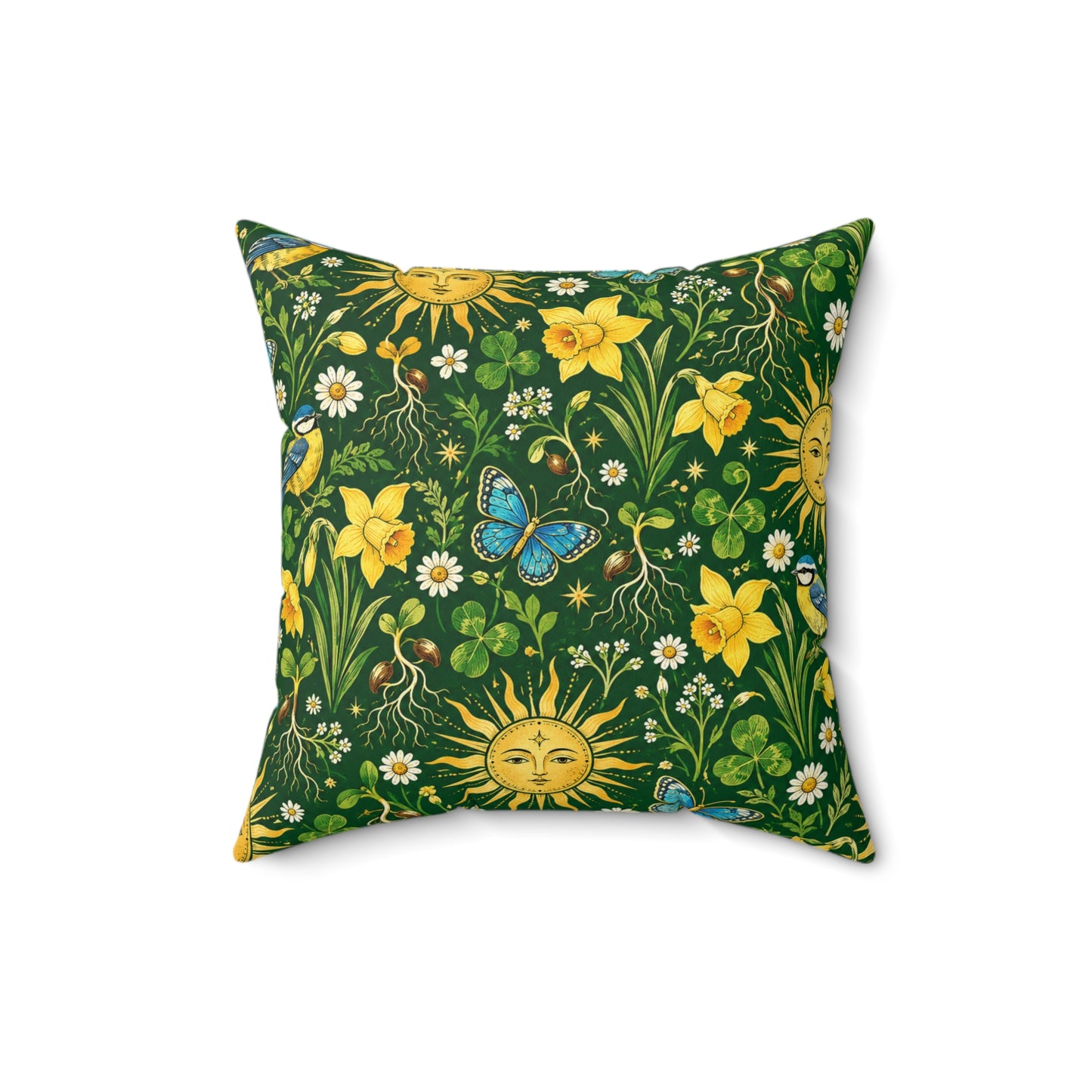 Ostara Sun & Daffodil Faux Suede Pillow – Green Witch Spring Decor