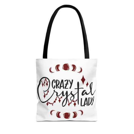 Crazy Crystal Lady Tote Bag - Perfect for Gift, Witchcraft, Crystals, Shopping, Eco-Friendly, Astrology Lover - Divine Mystic Moons