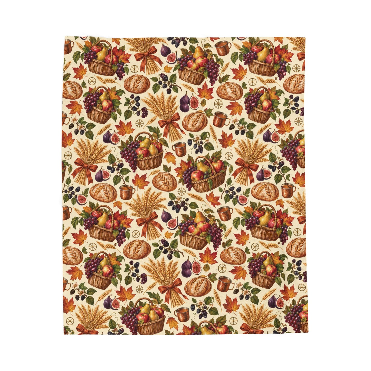 Mabon Harvest Basket Velveteen Plush Throw | Lightweight Autumn Equinox Blanket - Divine Mystic Moons