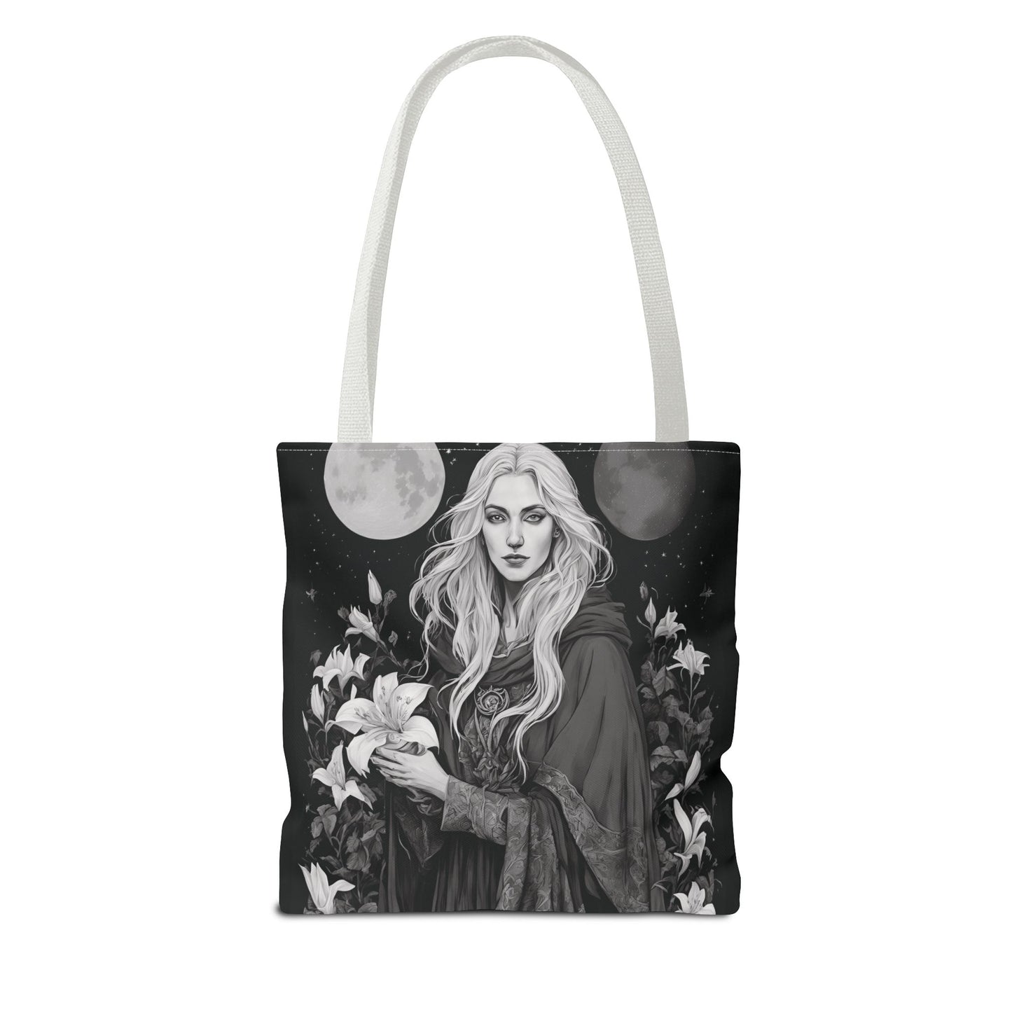Mystical Floral Tote Bag, Witch Aesthetic Handbag, Boho Chic Shopper, Eco-Friendly Grocery Bag, Everyday Carryall, Gift for Her - Divine Mystic Moons