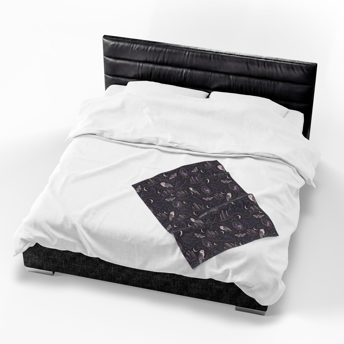 Gothic Raven & Owl Velveteen Plush Blanket – Lightweight Purple Moon and Moth Throw