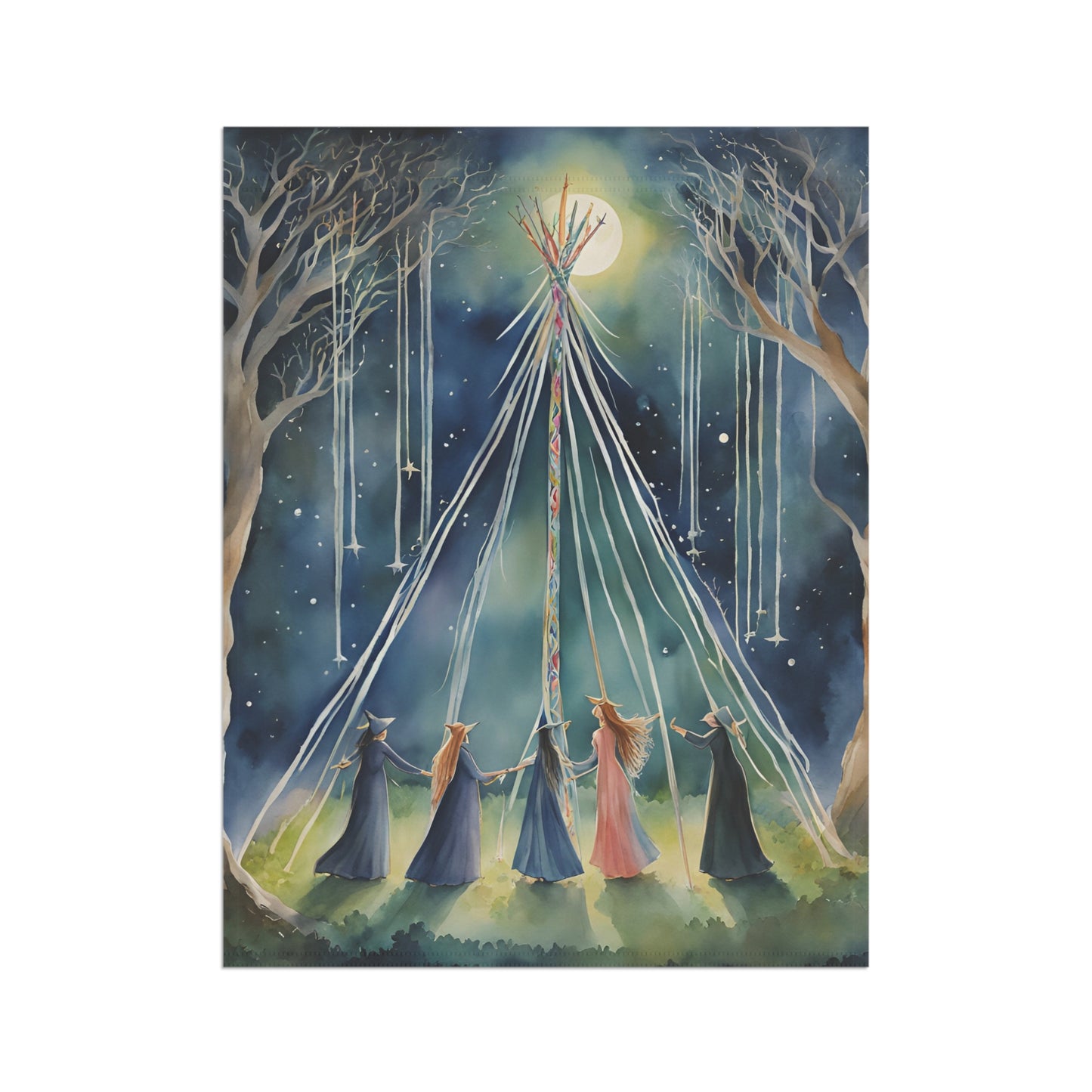 Moonlit Maypole Beltane Garden Flag