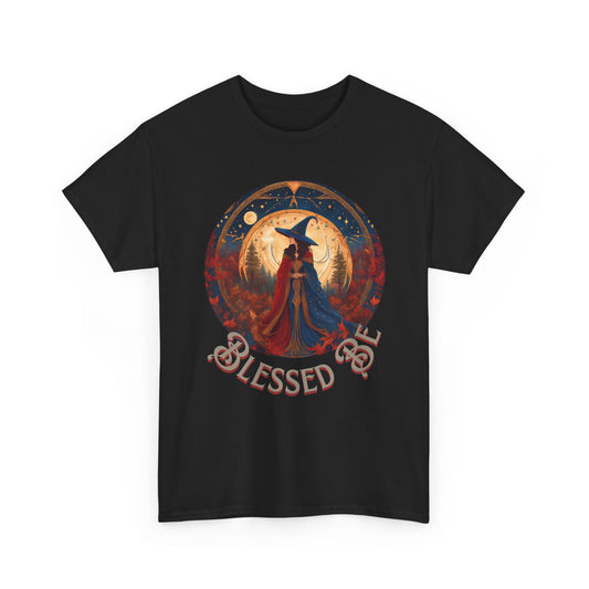 Blessed Be Unisex Heavy Cotton Tee, Witchy Shirt for Pagans, Gifting for Halloween, Casual Wear, Spiritual Apparel, Festival Top - Divine Mystic Moons