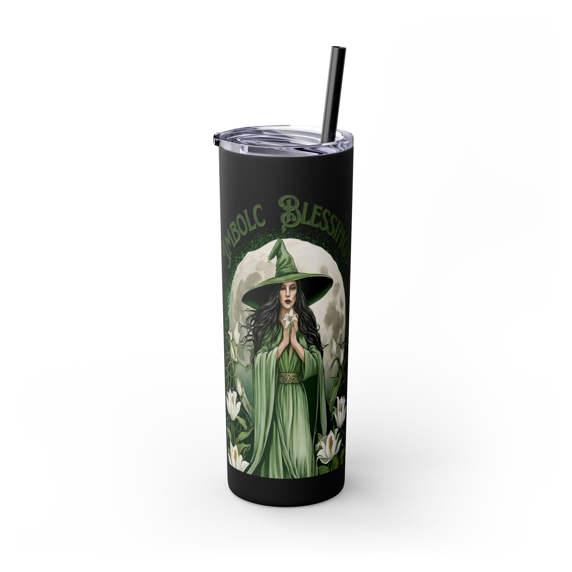 Imbolc Blessings Skinny Tumbler with Straw, 20oz | Witchy Drinkware | Gift for Pagans & Wiccans | Eco-Friendly Travel Cup | Modern Mug - Divine Mystic Moons