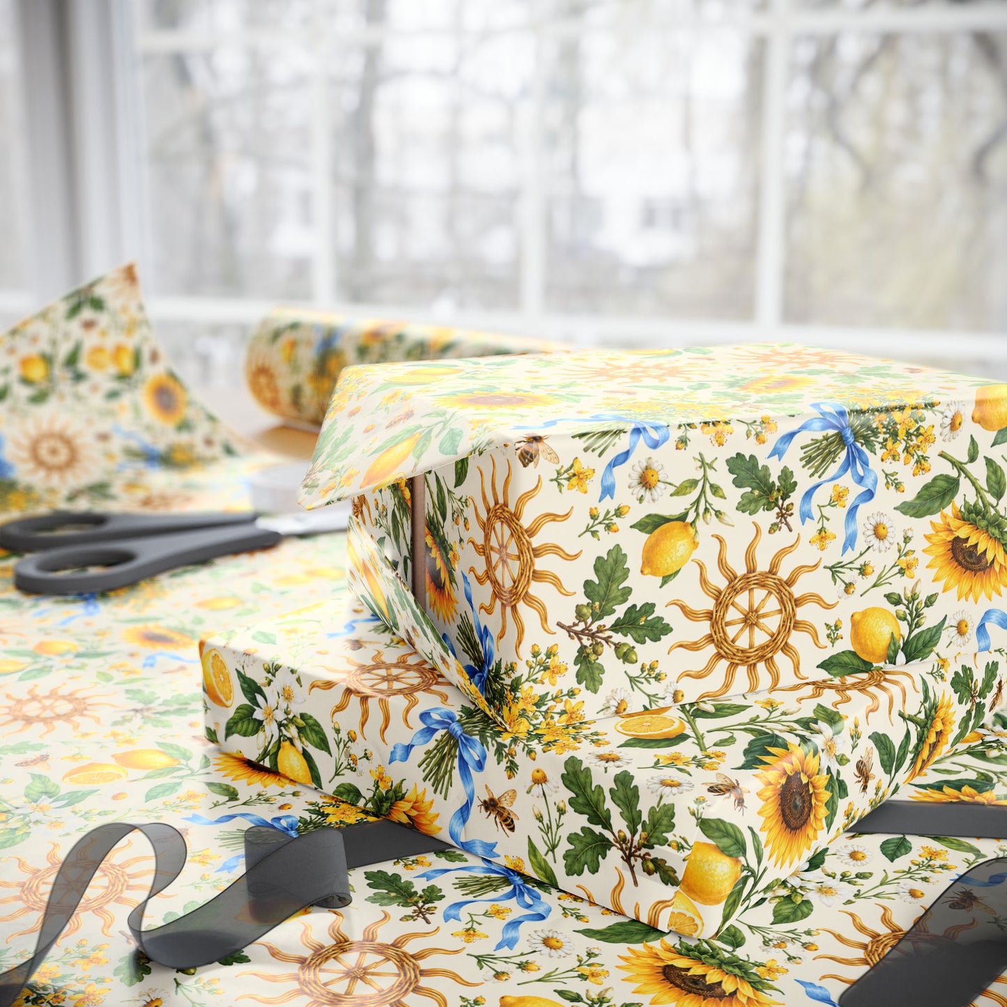 Litha Sunflower & Solstice Wheel Wrapping Paper