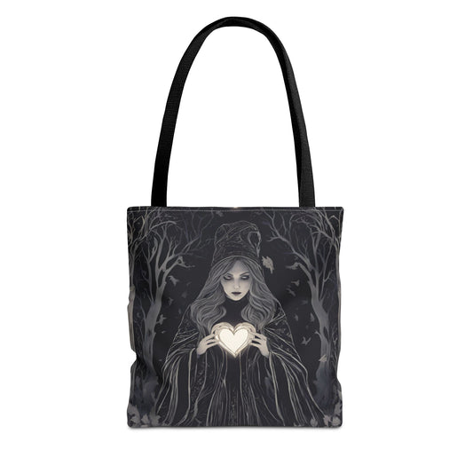 Mystical Heart Tote Bag - Gothic Fashion, Witchy Style, Witchy Gift, Perfect for Halloween, Everyday Use, Stylish Accessory - Divine Mystic Moons