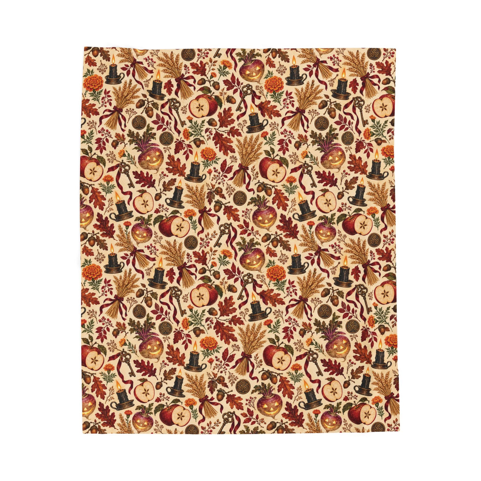 Samhain Turnip Lantern Velveteen Plush Blanket – Lightweight Autumn Harvest Throw - Divine Mystic Moons