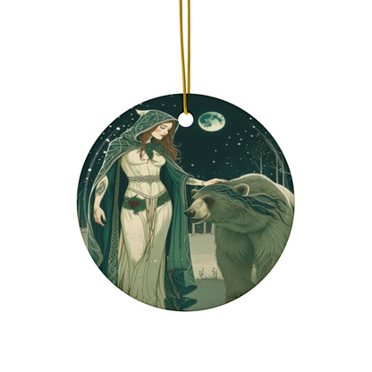 Celtic Woodland Enchantress & Bear Companion Ornament