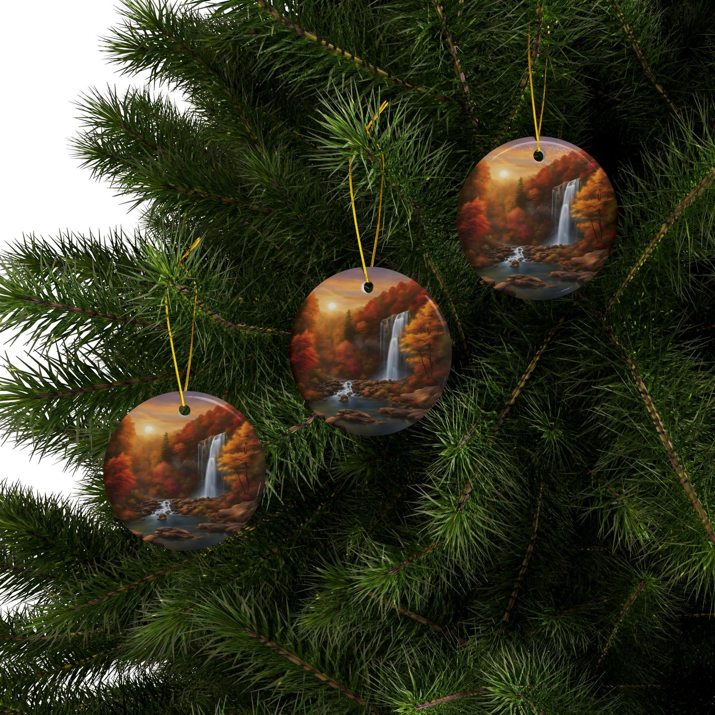 Autumn Landscape Ceramic Ornaments, Cozy Decor for Holidays, Gifts for Nature Lovers, 2-Sided Print, Home & Holiday Ornament - Divine Mystic Moons